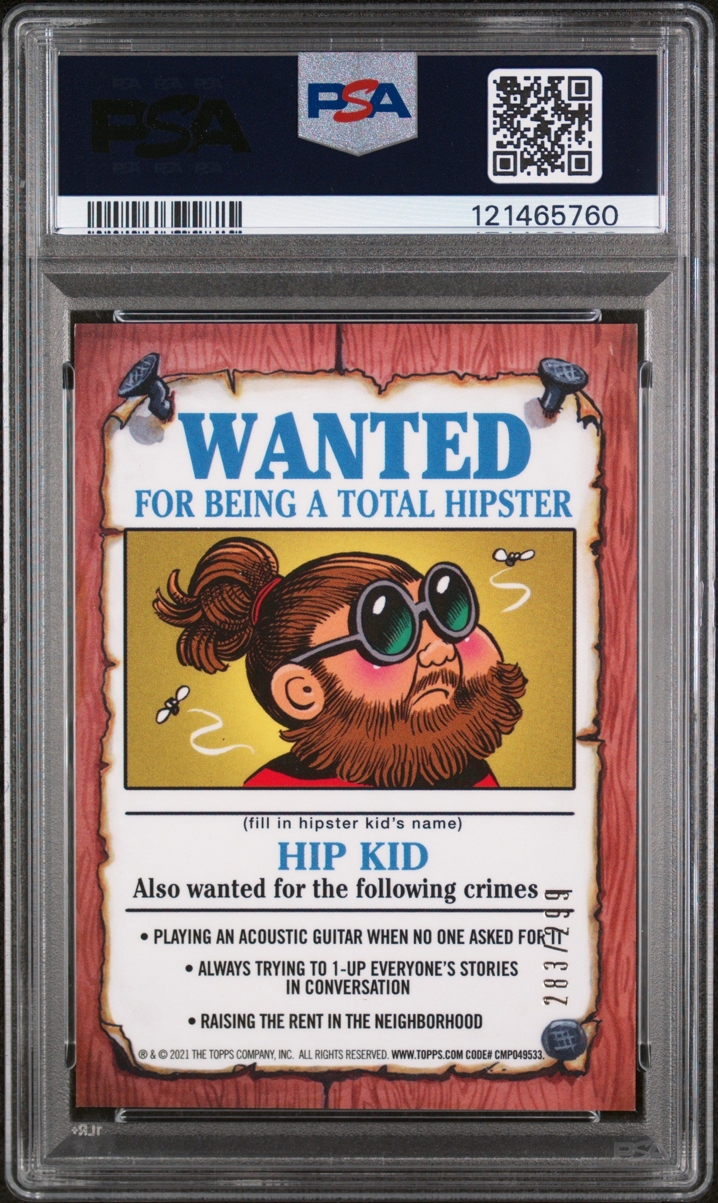 2021 Topps GPK Chrome Green Refractor Boneyard Bill #AN3b /299 PSA 9