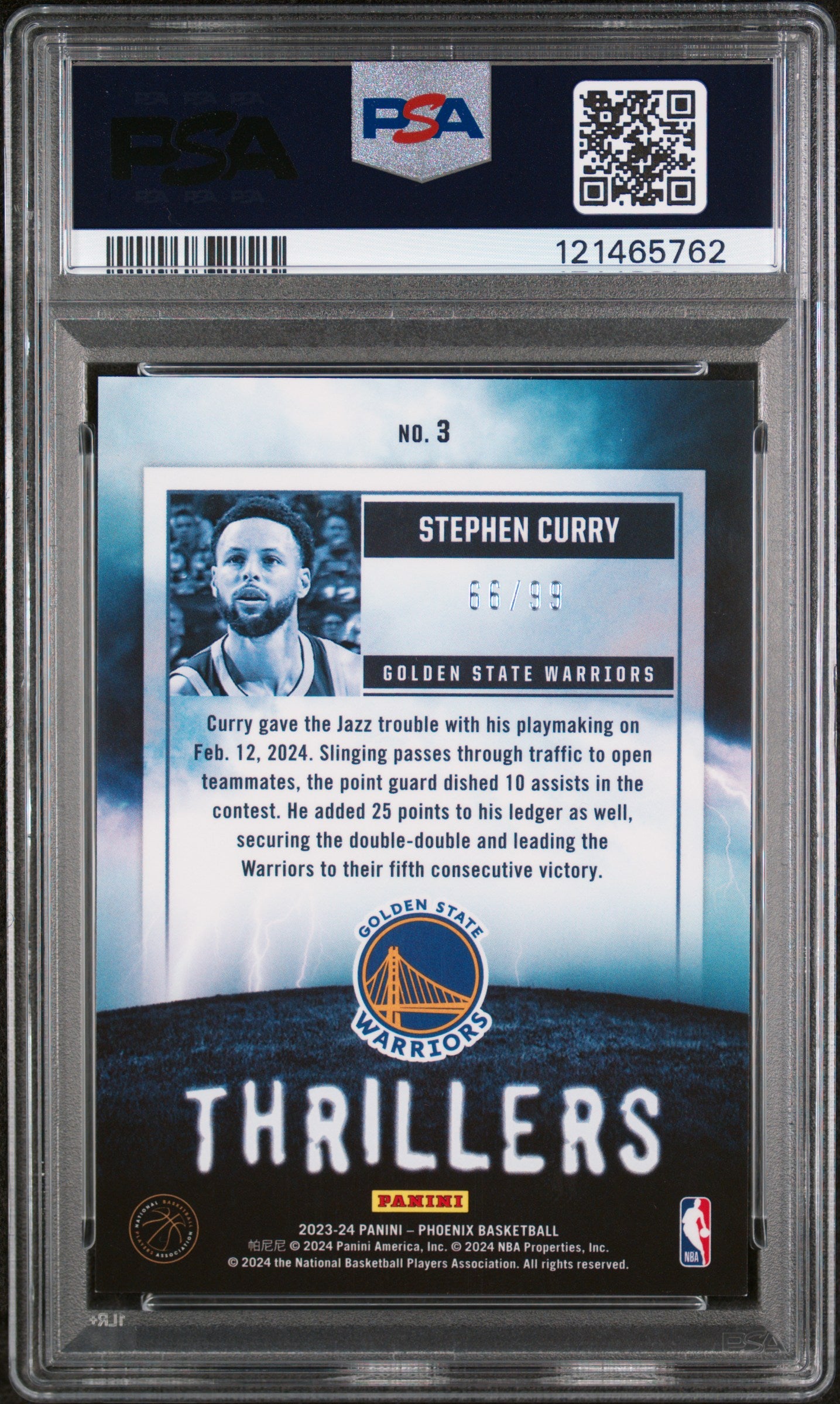 2023 Panini Phoenix Thrillers Pink Stephen Curry #3 /99 PSA 8
