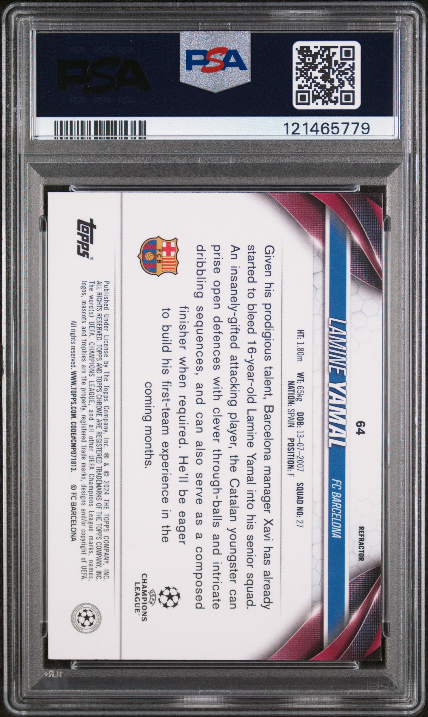 2023-24 Topps Chrome UCC Refractor Lamine Yamal #64 RC PSA 9