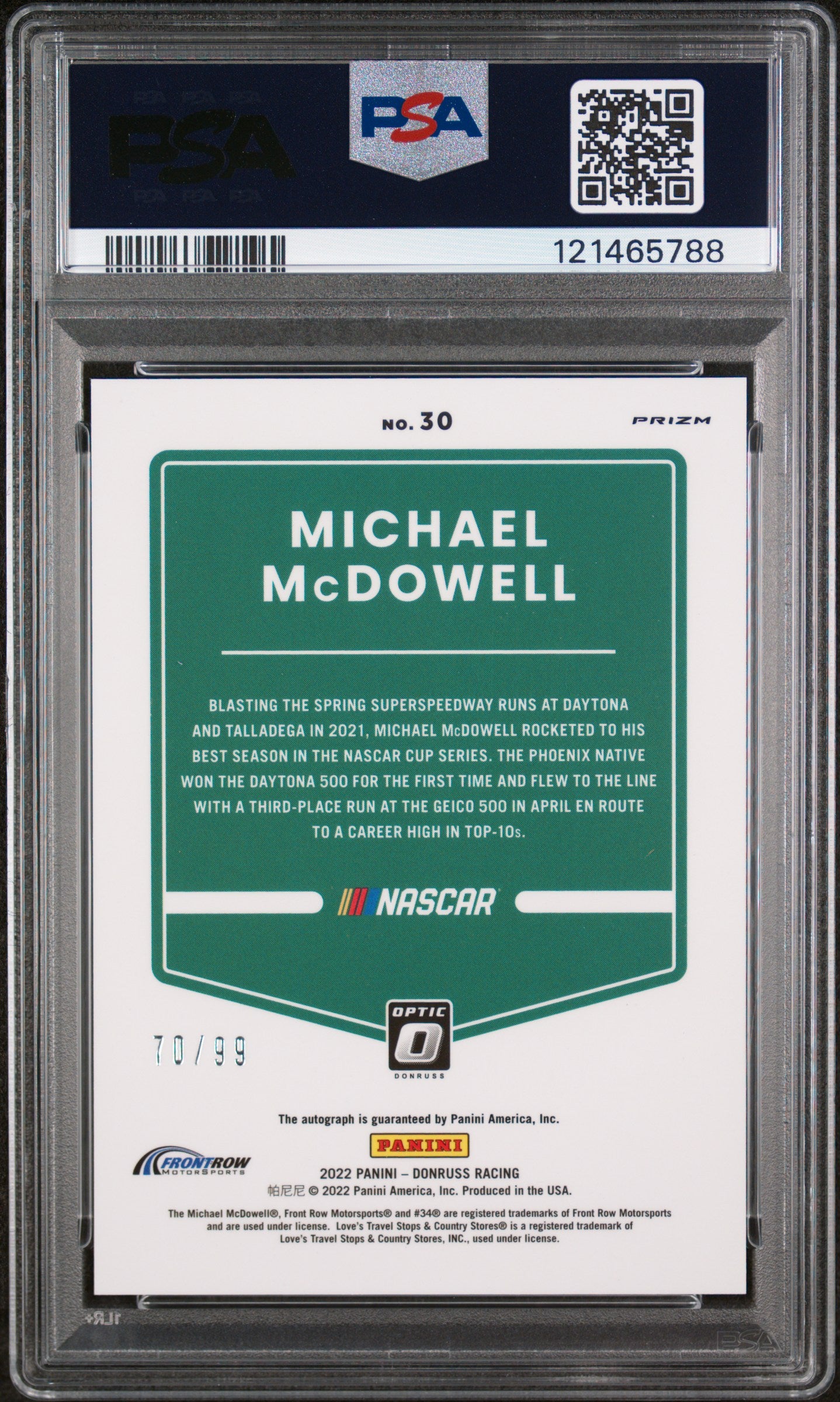 2022 Donruss #30 Michael McDowell Optic Signature /99 PSA 9