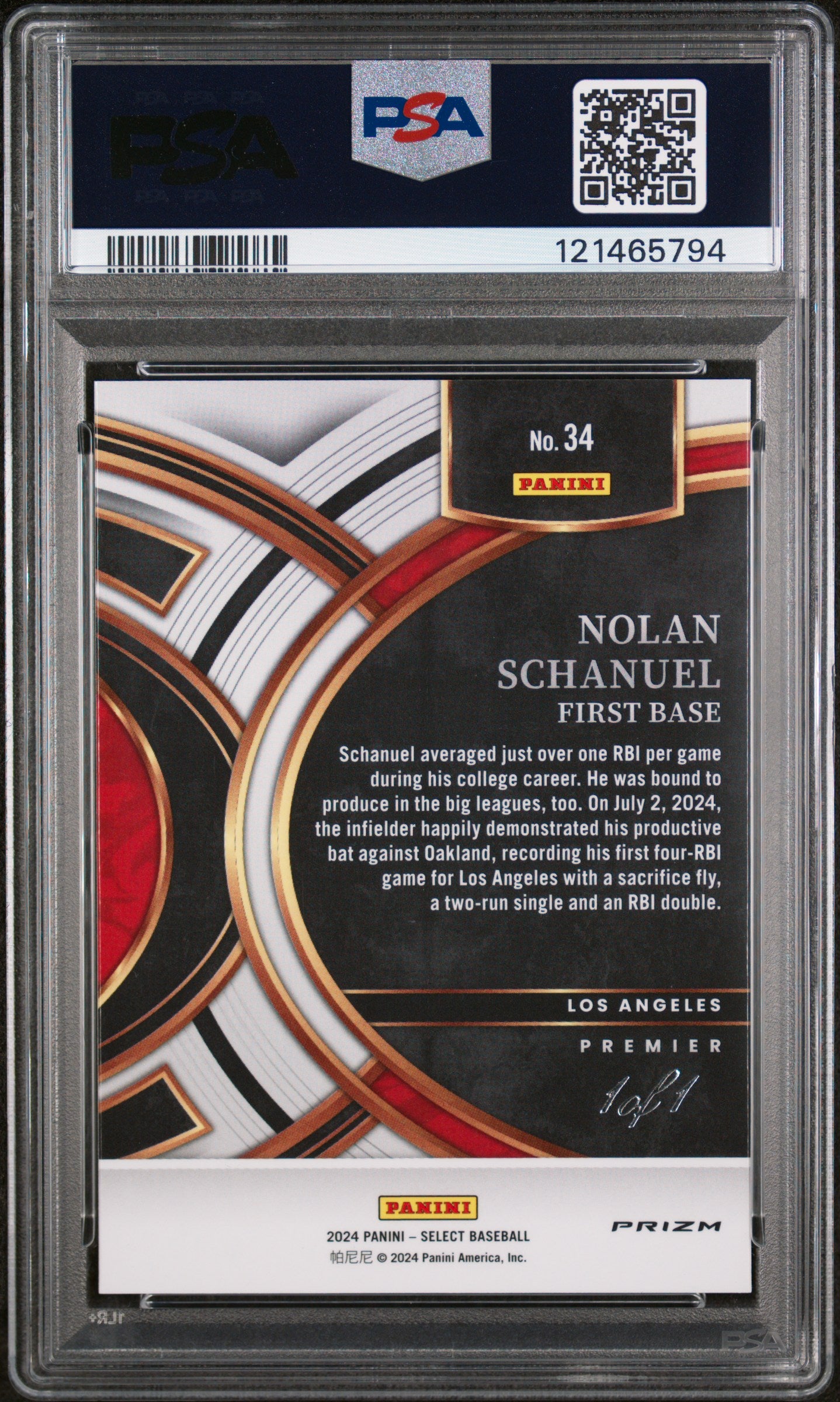 2024 Panini Select Premier Level Gold Vinyl Nolan Schanuel #34 RC 1/1 PSA 10