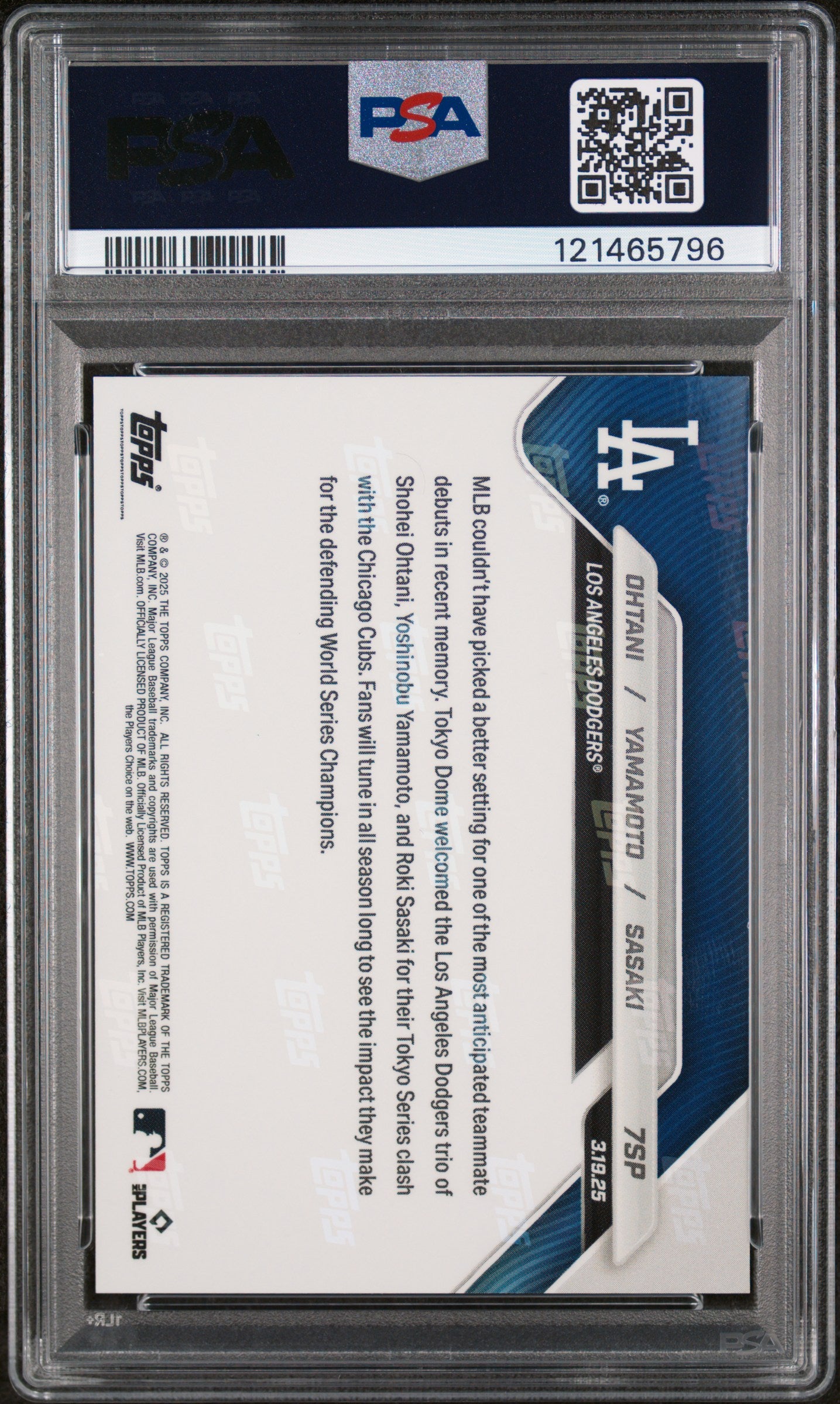 2025 Topps Now SP Ohtani/Yamamoto/Sasaki #7SP /99 PSA 10