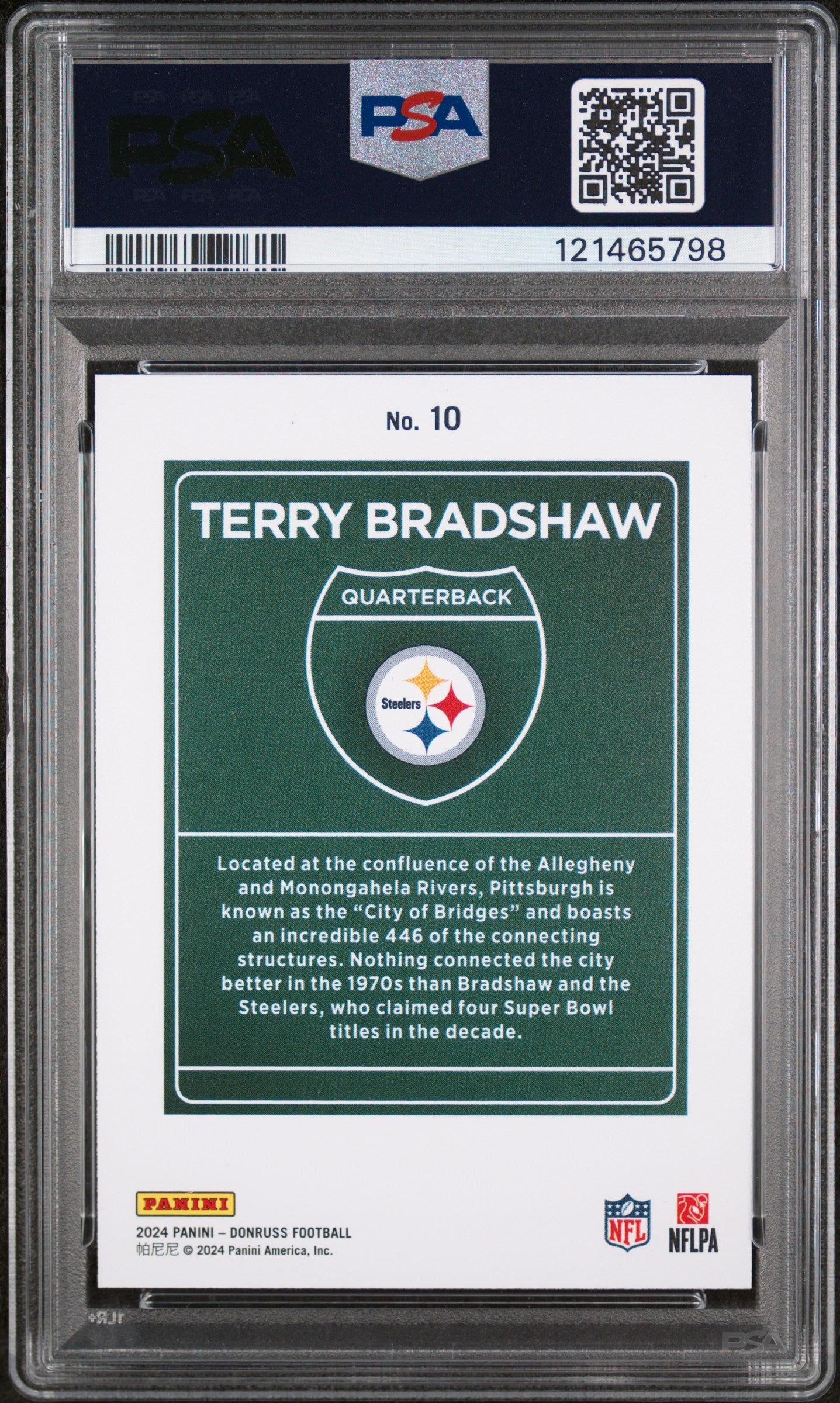 2024 Panini Donruss Downtown Terry Bradshaw #10 PSA 8