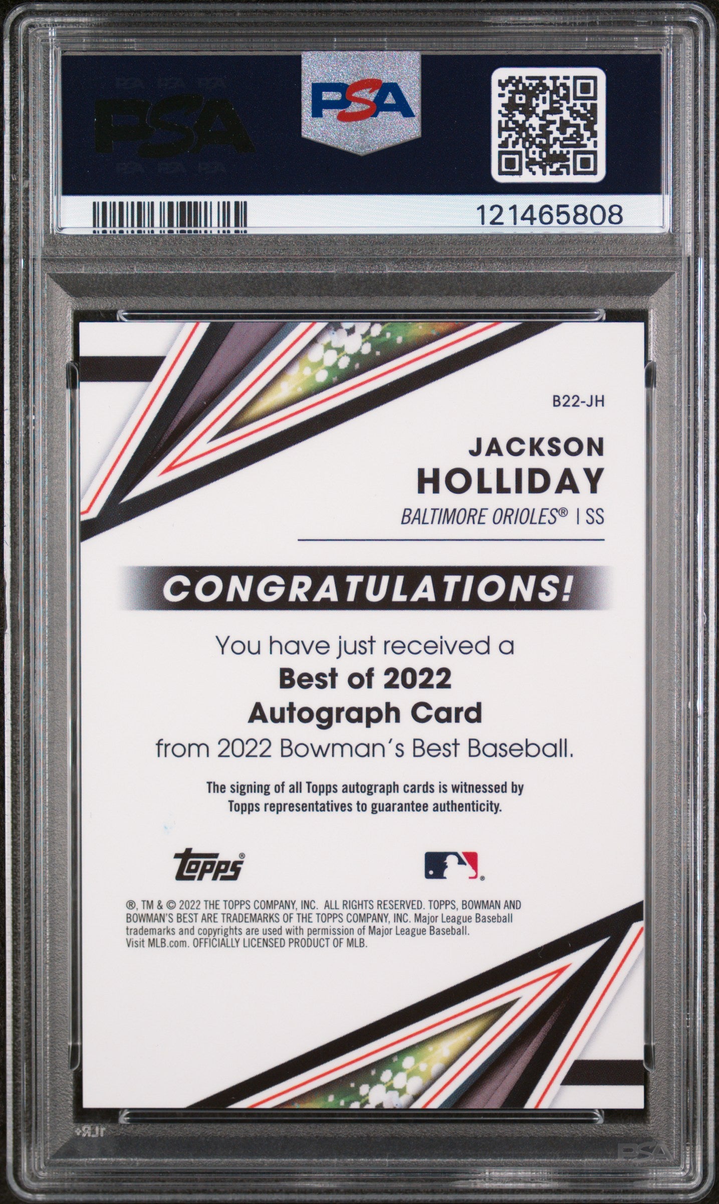 2022 Topps Bowman's Best Best of 2022 Jackson Holliday #B22-JH Auto PSA 10