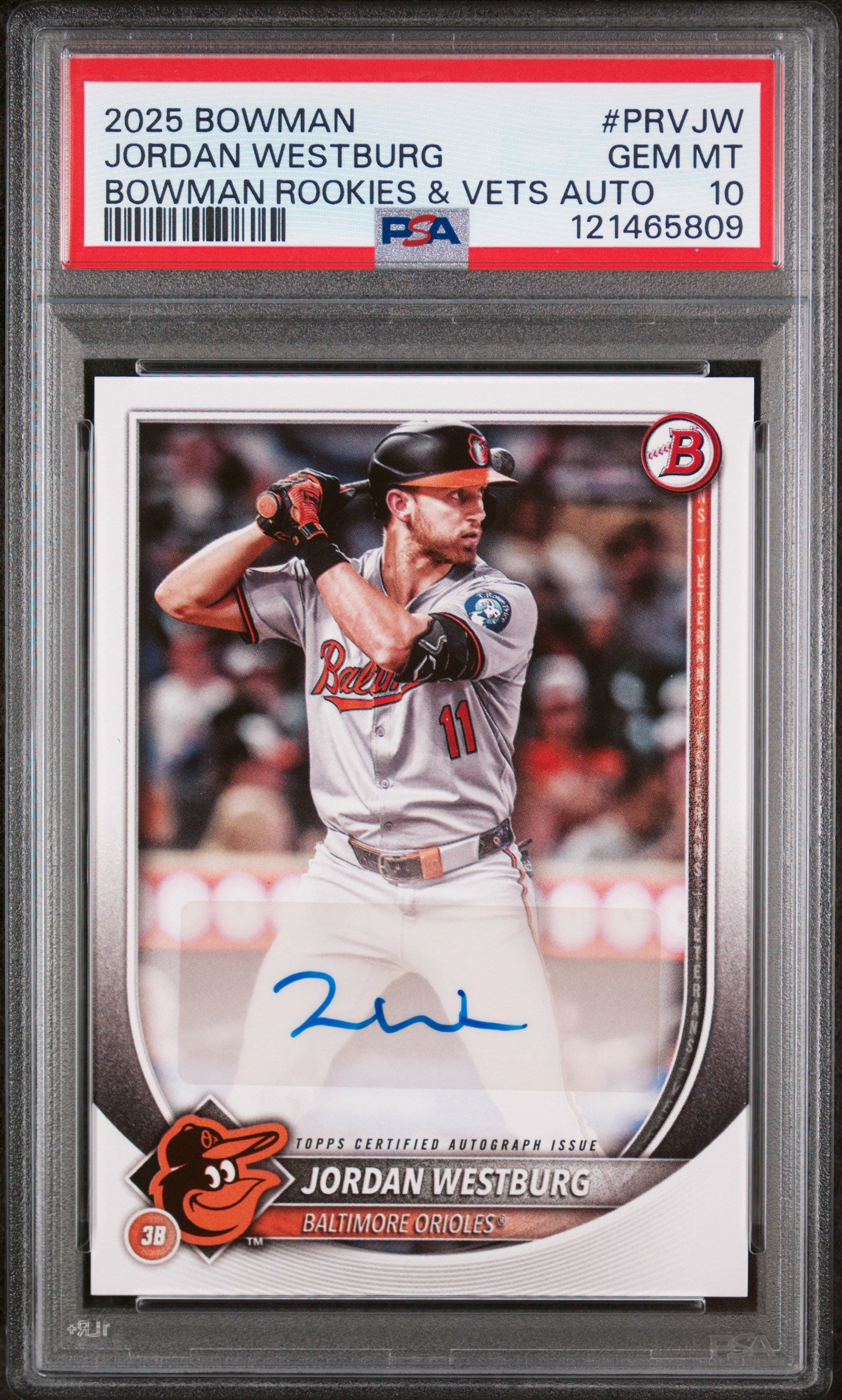 2025 Topps Bowman Rookies & Vets Jordan Westburg #PRV-JW Auto PSA 10