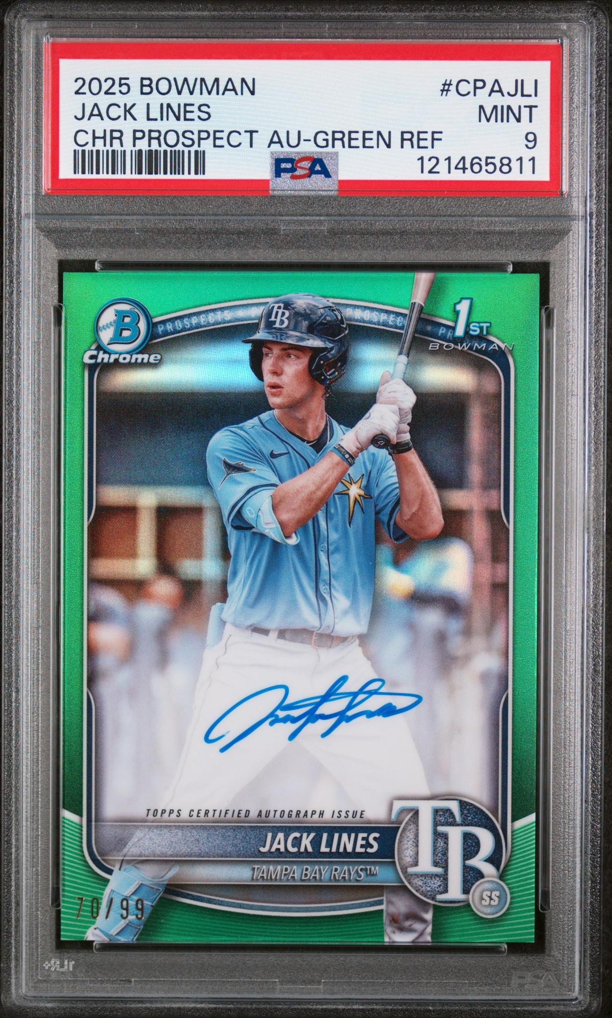 2025 Bowman Chrome Green Refractor Jack Lines #CPA-JLI Auto /99 PSA 9
