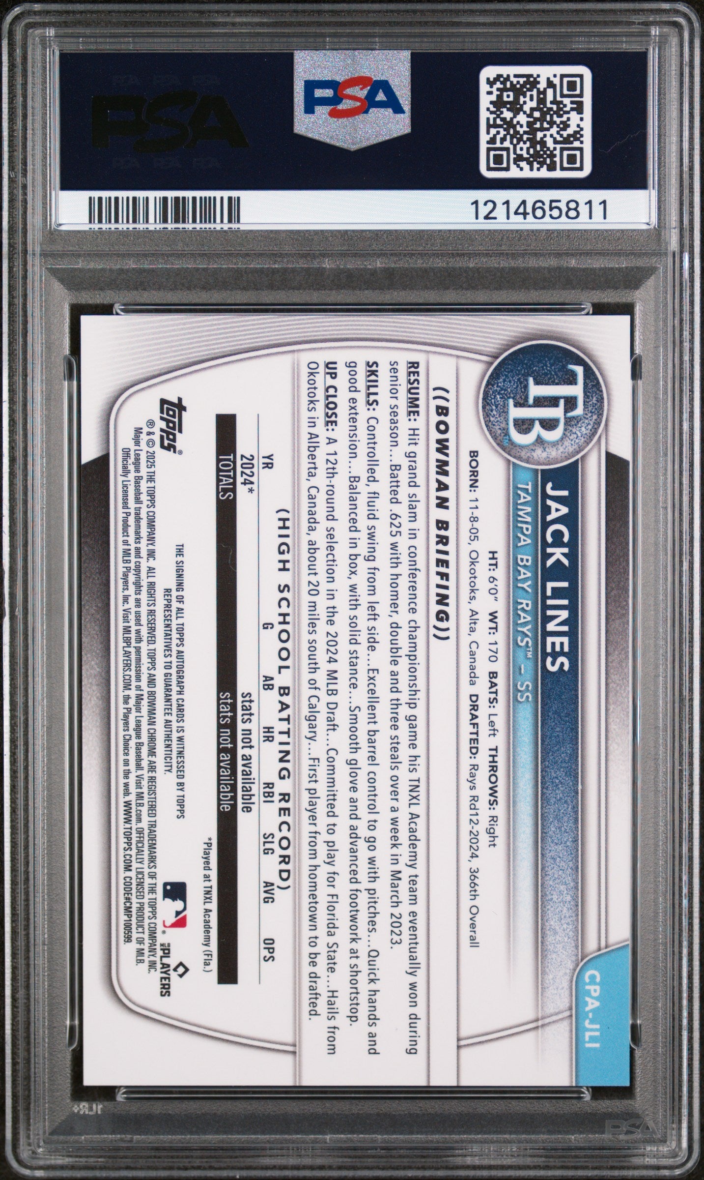2025 Bowman Chrome Green Refractor Jack Lines #CPA-JLI Auto /99 PSA 9