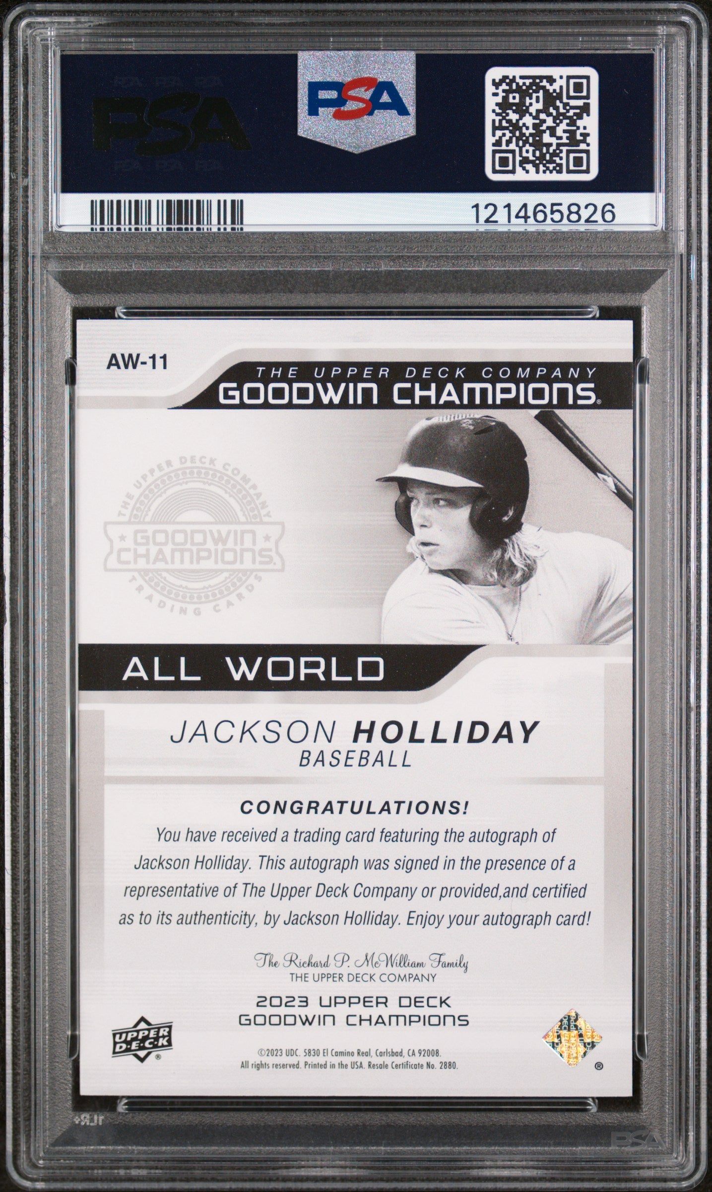 2023 Goodwin Champions #AW11 Jackson Holliday All World PSA 10