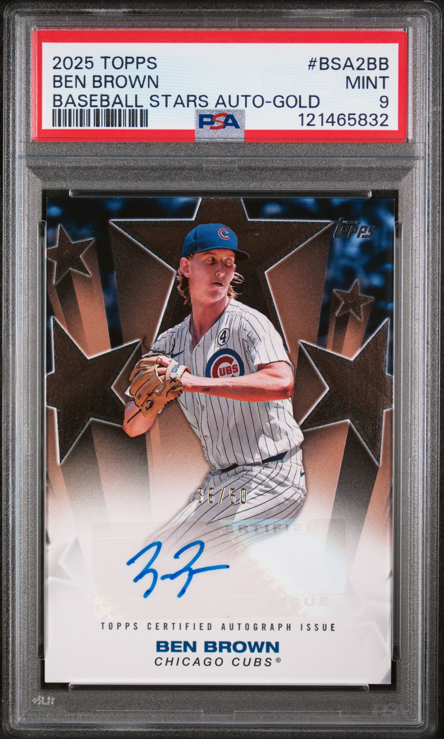 2025 Topps Baseball Stars Gold Ben Brown #BSA2-BB Auto /50 PSA 9