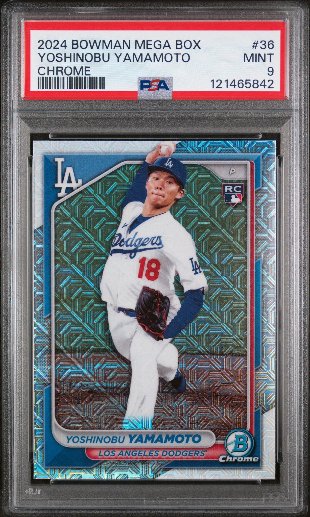 2024 Bowman Mega Box Chrome Mojo Refractor Yoshinobu Yamamoto #36 RC PSA 9