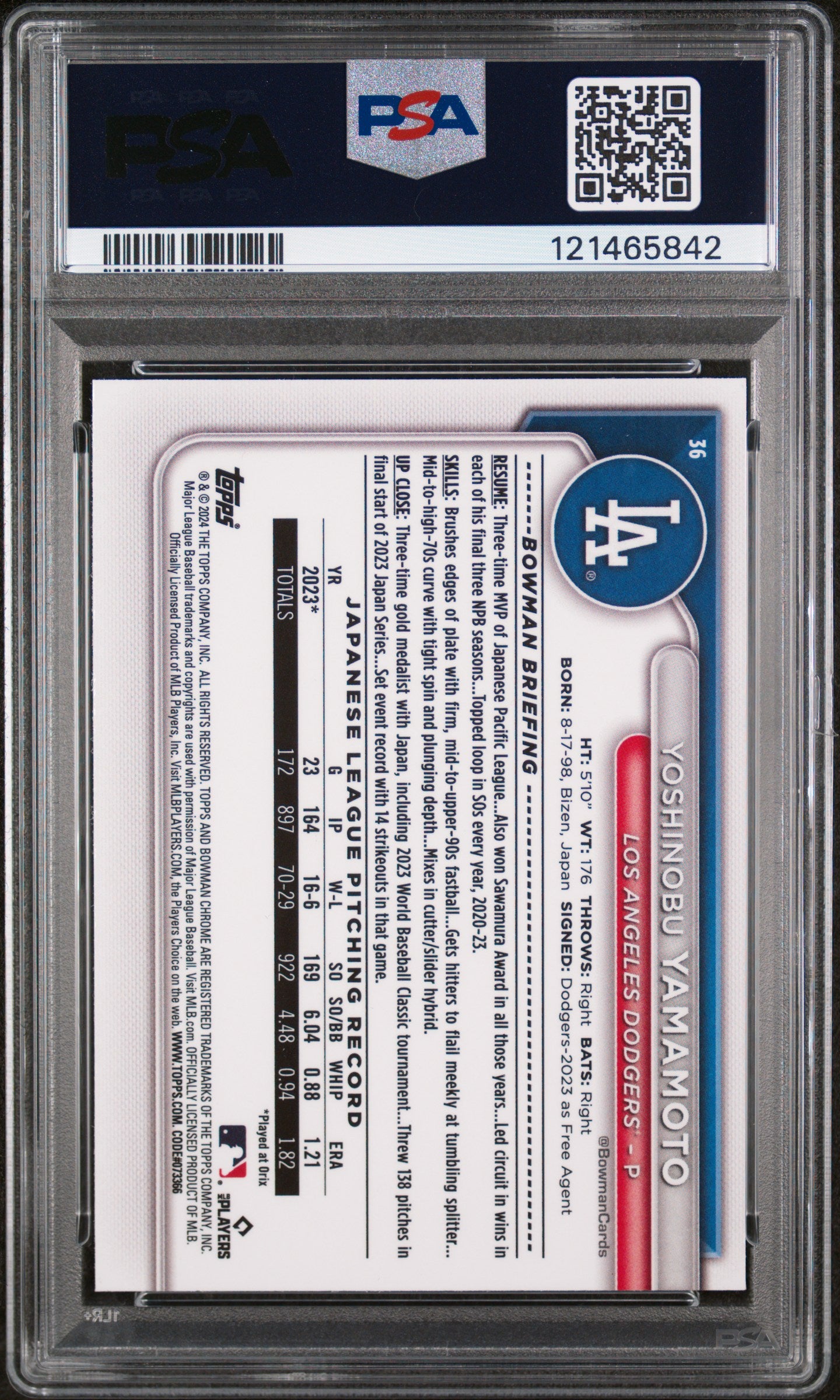 2024 Bowman Mega Box Chrome Mojo Refractor Yoshinobu Yamamoto #36 RC PSA 9