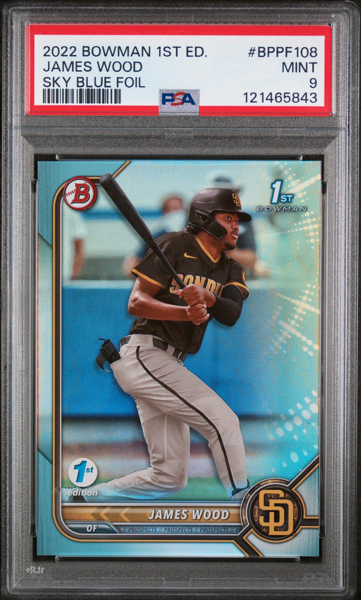 2022 Topps Bowman 1st Edition Sky Blue Foil James Wood #BPPF108 PSA 9