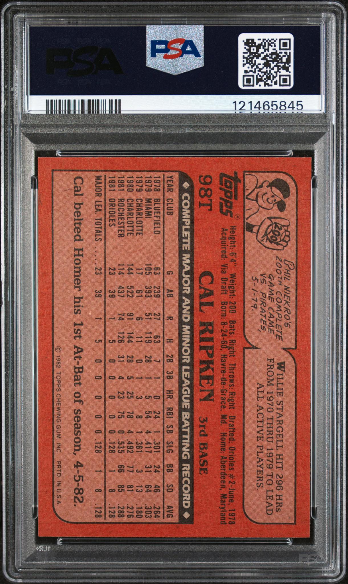 1982 Topps Traded Cal Ripken Jr. #98T PSA 8