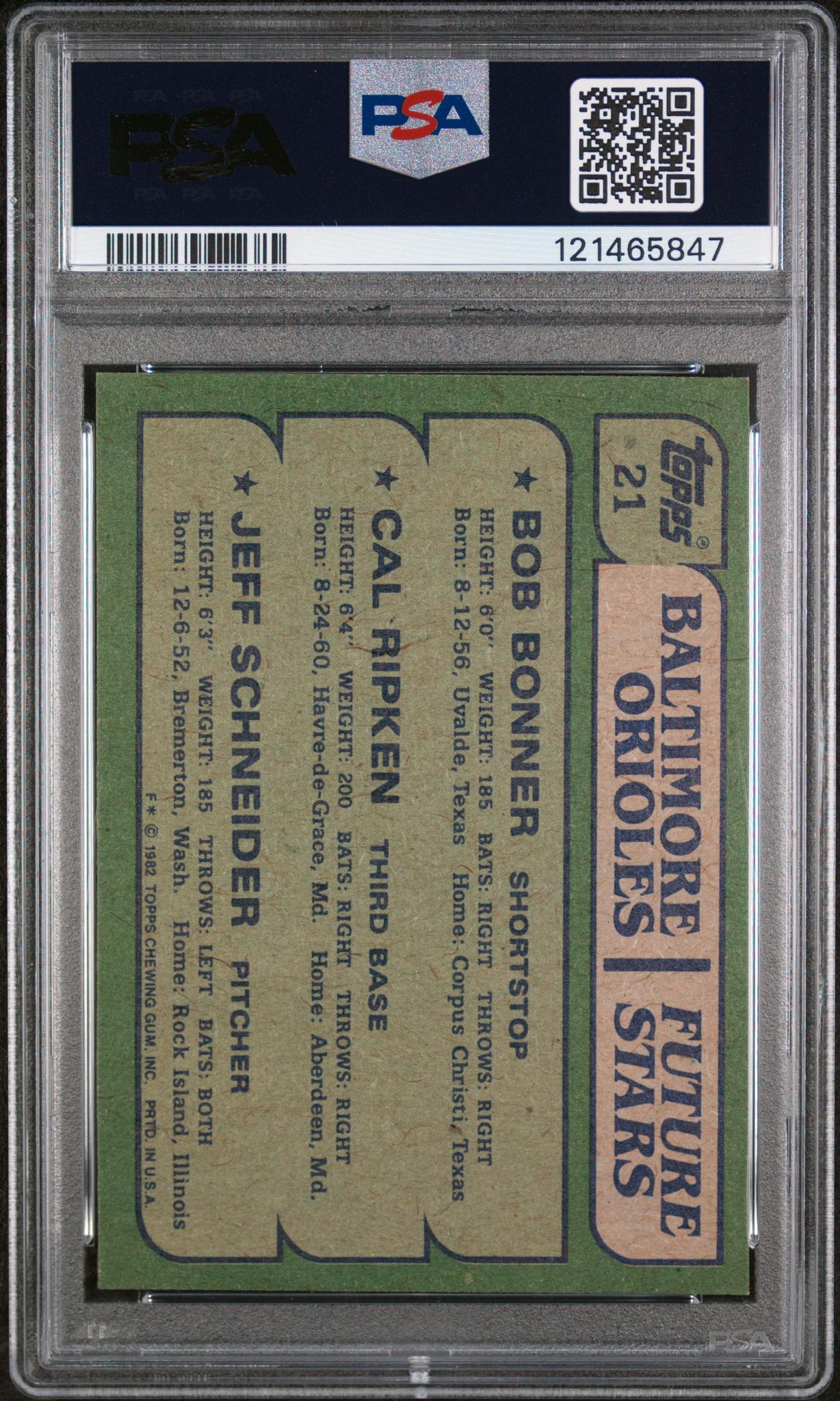 1982 Topps #21 Bob Bonner/Cal Ripken/Jeff Schneider Future Stars PSA 7