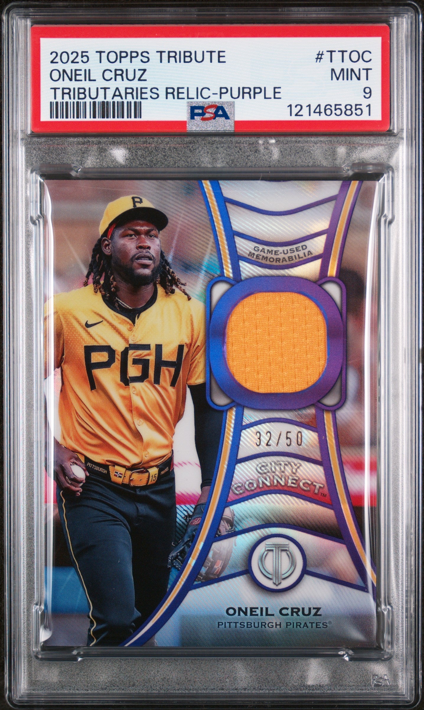 2025 Topps Tribute Tributaries Relic Purple Oneil Cruz #TT-OC /50 PSA 9
