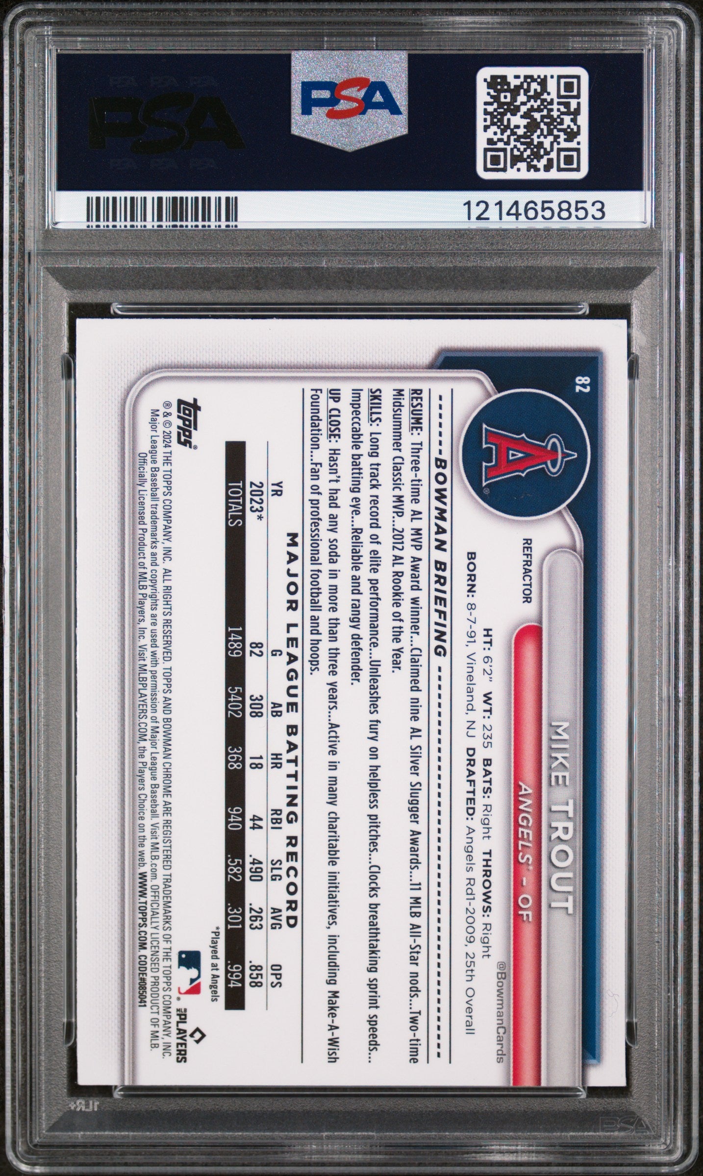 2024 Bowman Chrome Refractor Mike Trout #82 /499 PSA 9