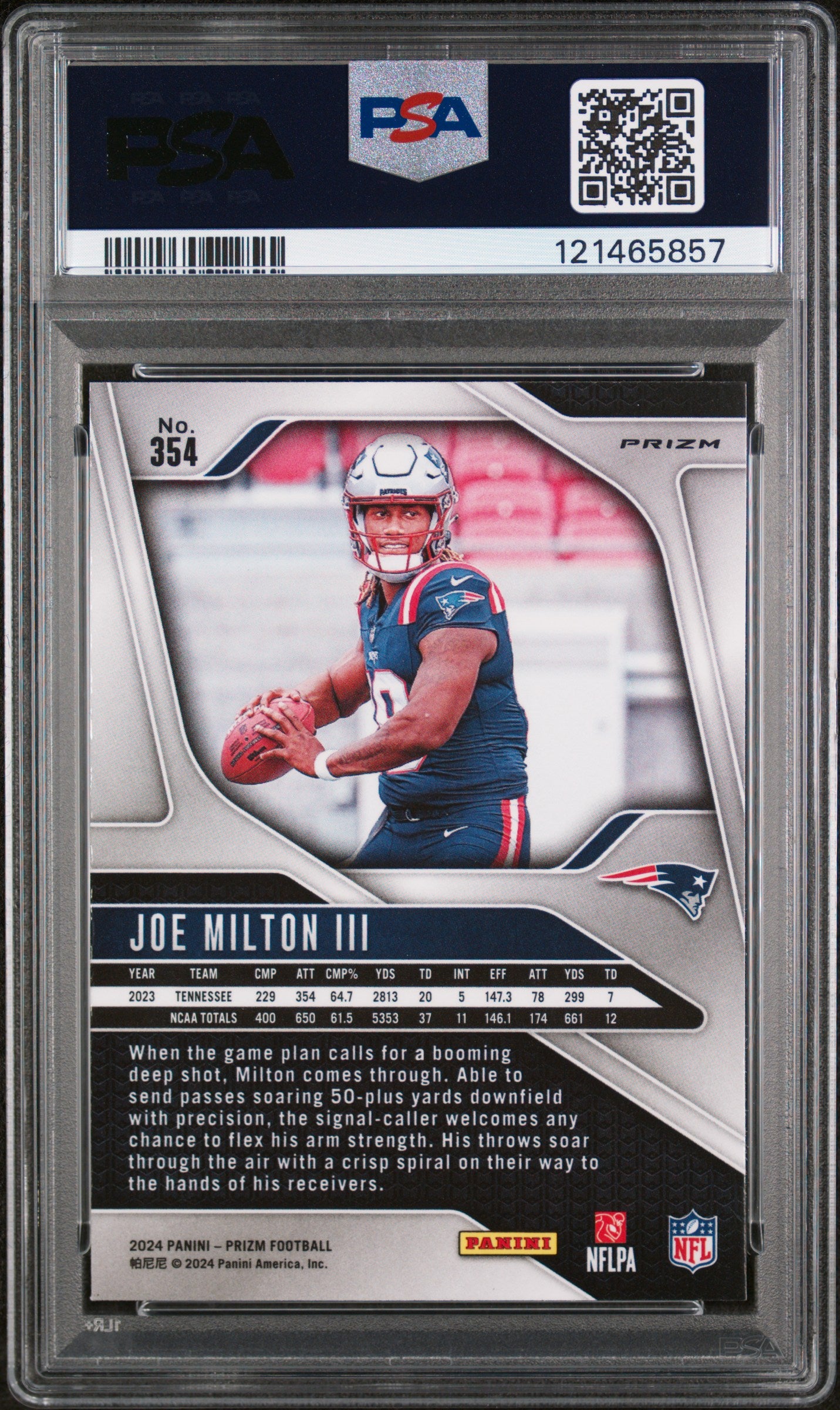 2024 Panini Prizm Lazer Prizm Joe Milton III #354 PSA 9