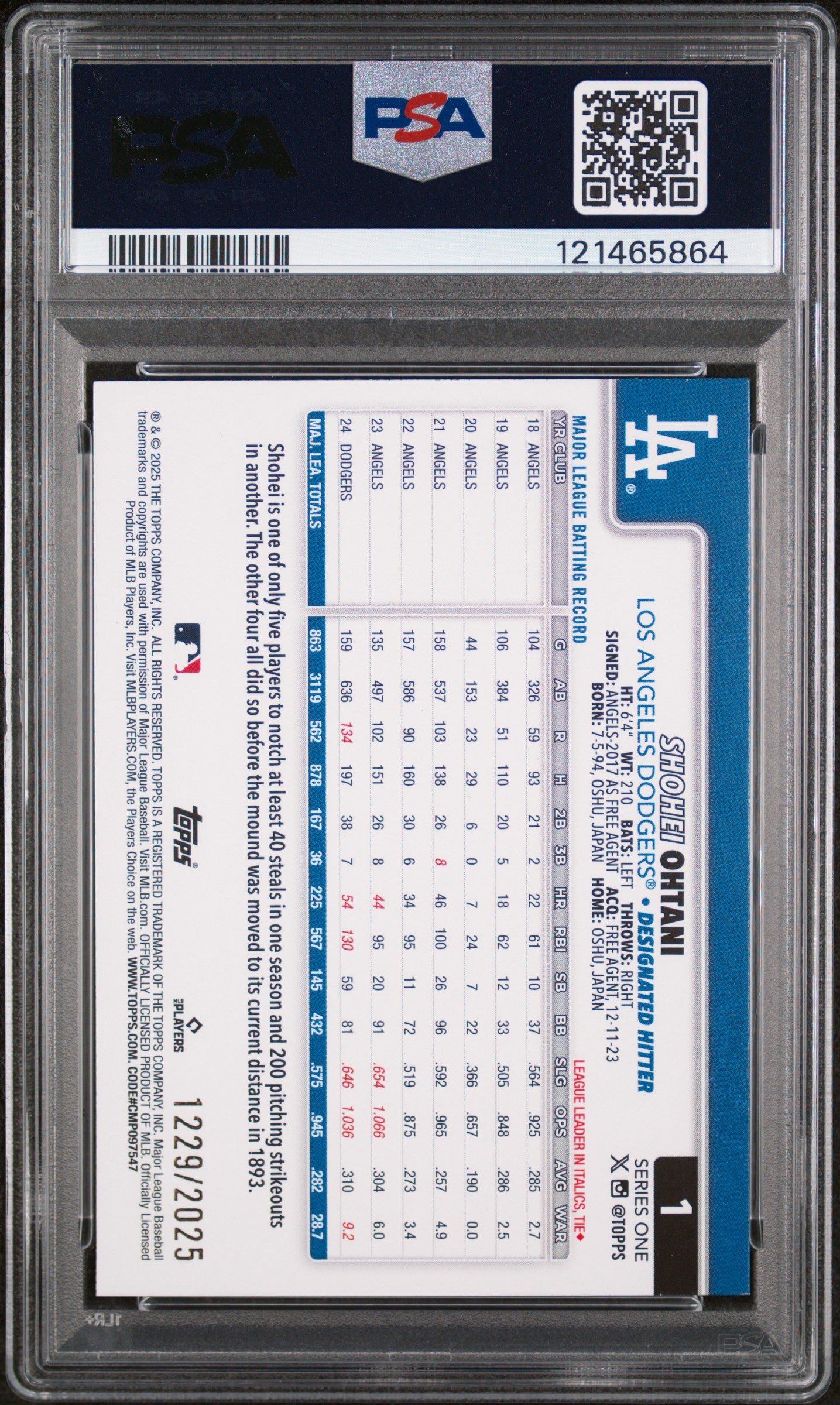 2025 Topps Series 1 Gold Shohei Ohtani #1 /2025 PSA 9