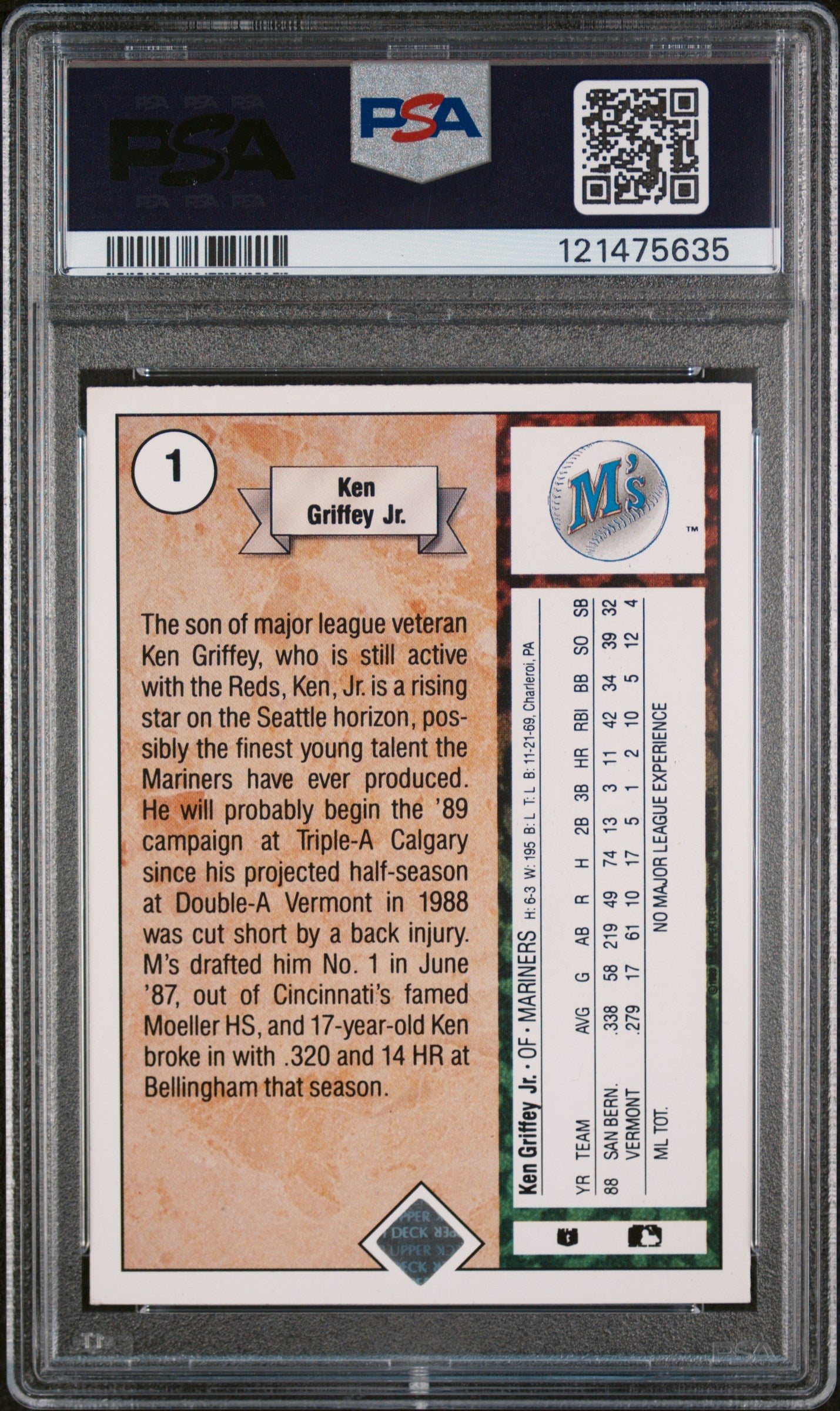 1989 Upper Deck Star Rookie Ken Griffey Jr. #1 RC PSA 6