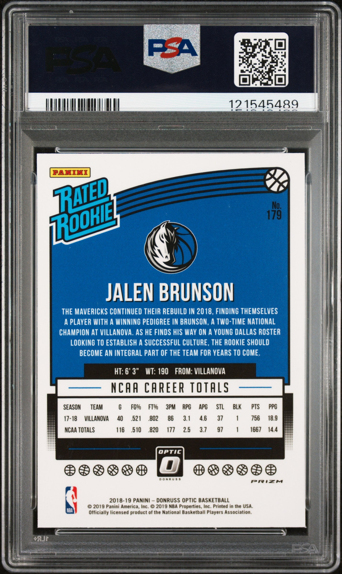 2018 Donruss Optic Holo Jalen Brunson #179 PSA 8