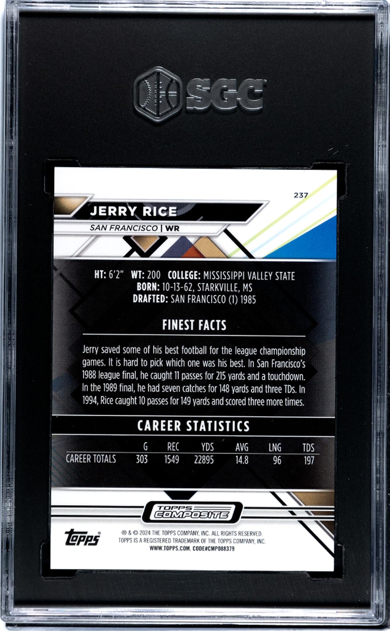 2023 Topps Composite #237 Jerry Rice Finest Blue Refractor /99 SGC 9.5
