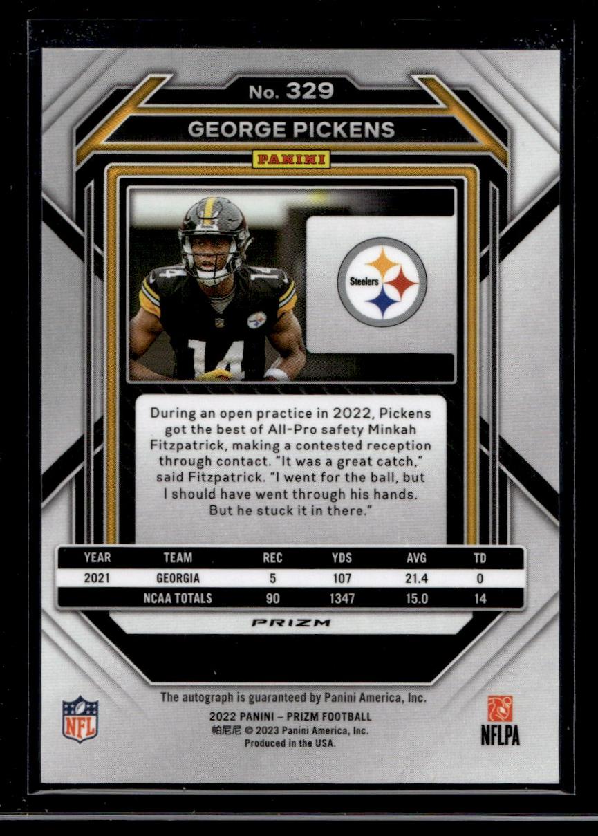 2022 Panini Prizm George Pickens #329 RC Auto