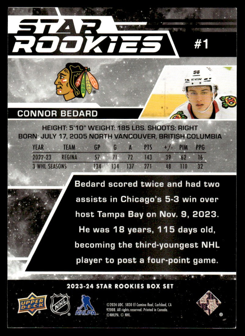 2023 Upper Deck Star Rookies 1 Connor Bedard Star Rookies Rookie Chicago