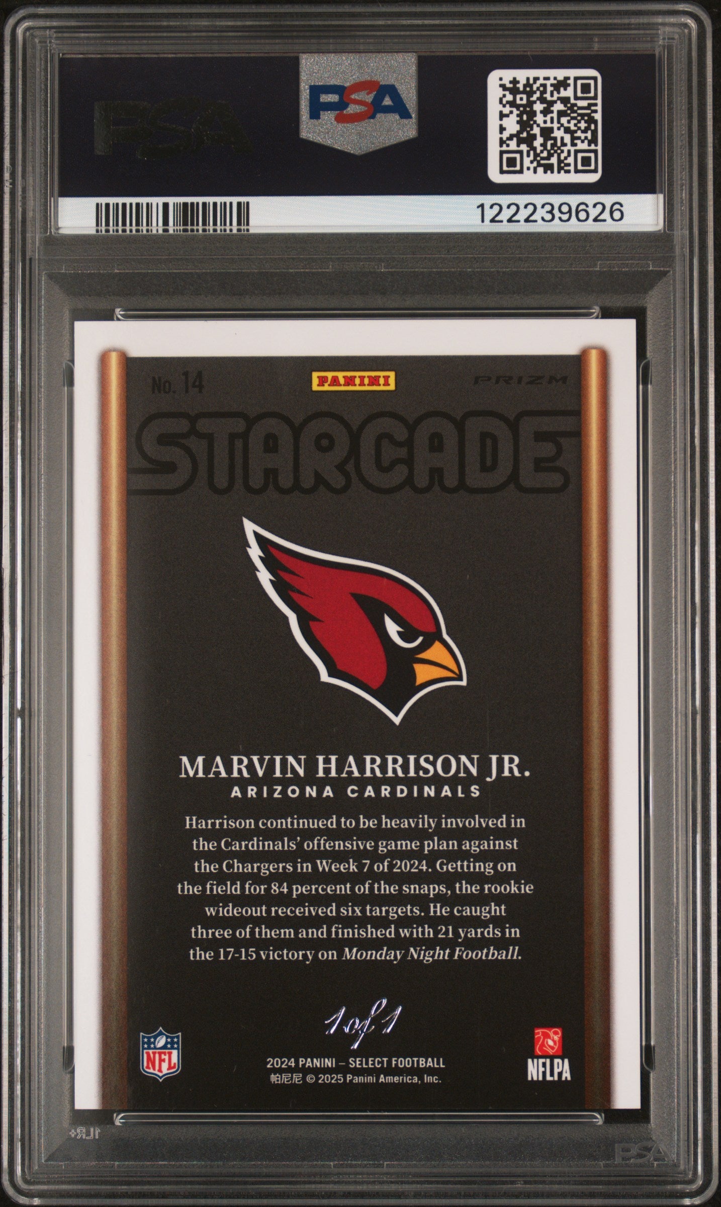 2024 Panini Select Starcade Black Prizm Marvin Harrison Jr. #14 RC 1/1 PSA 9