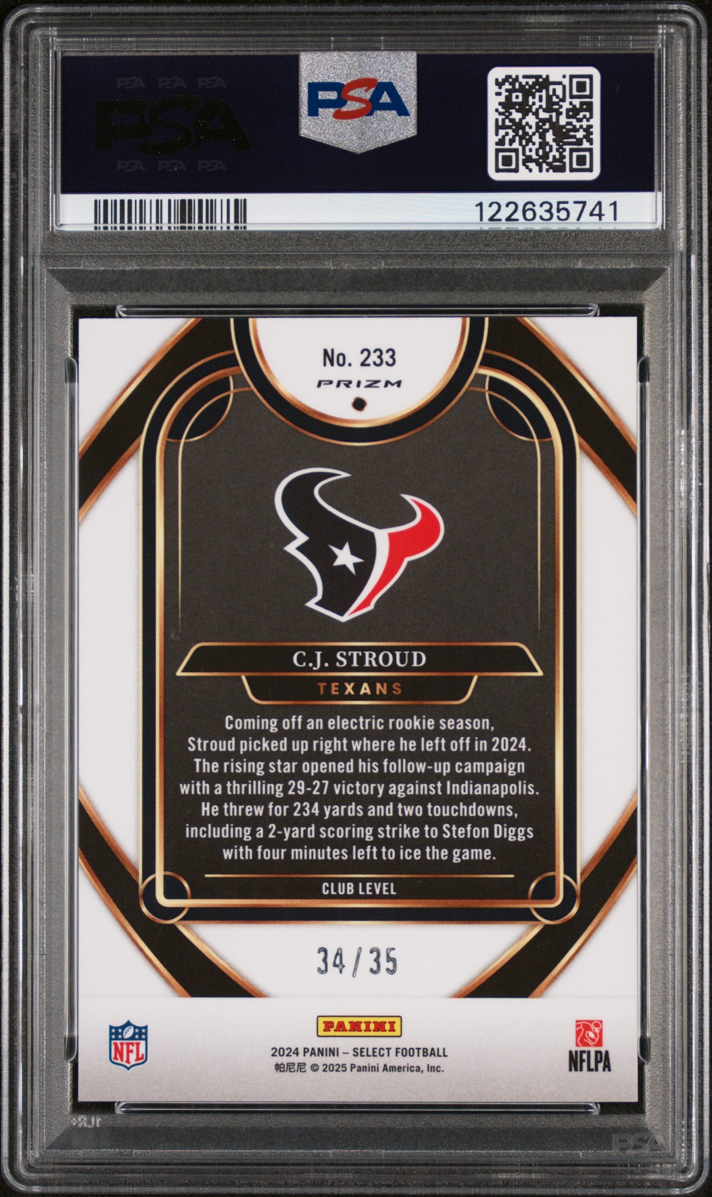 2024 Panini Select White Prizm CJ Stroud #233 Club Level /35 PSA 9