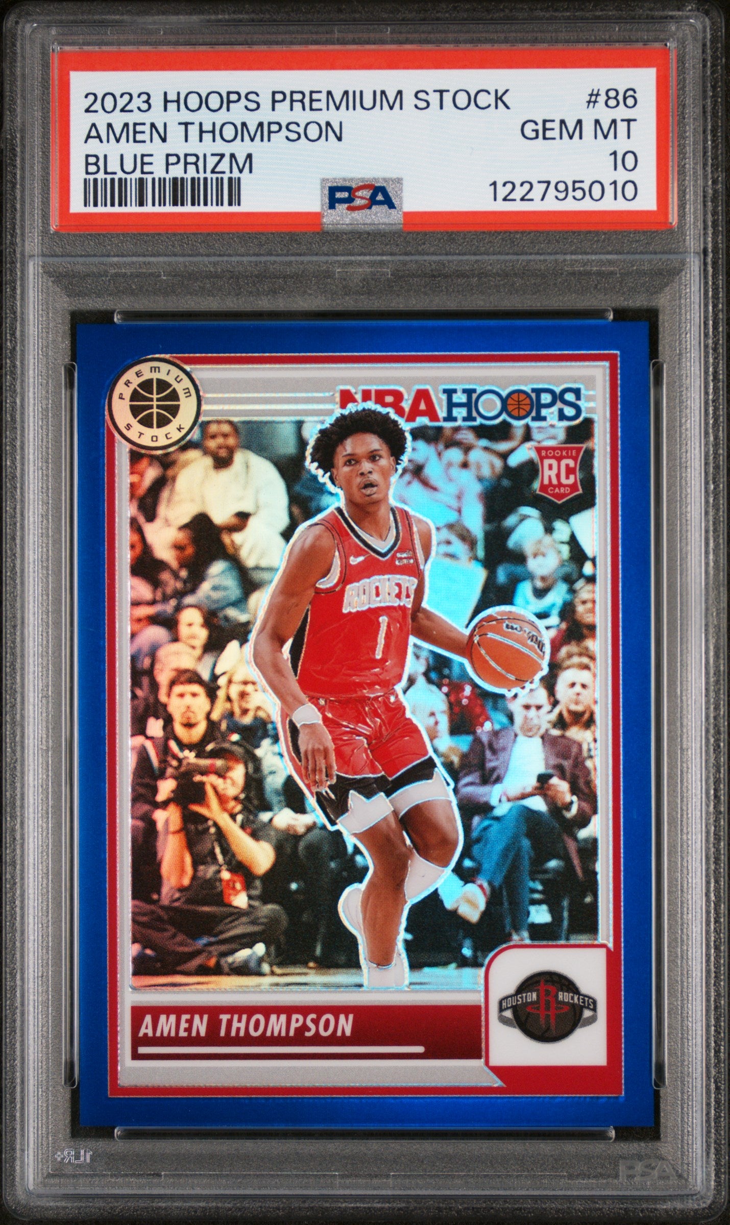 2023 Panini Hoops Premium Stock Blue Prizm Amen Thompson #86 RC /120 PSA 10