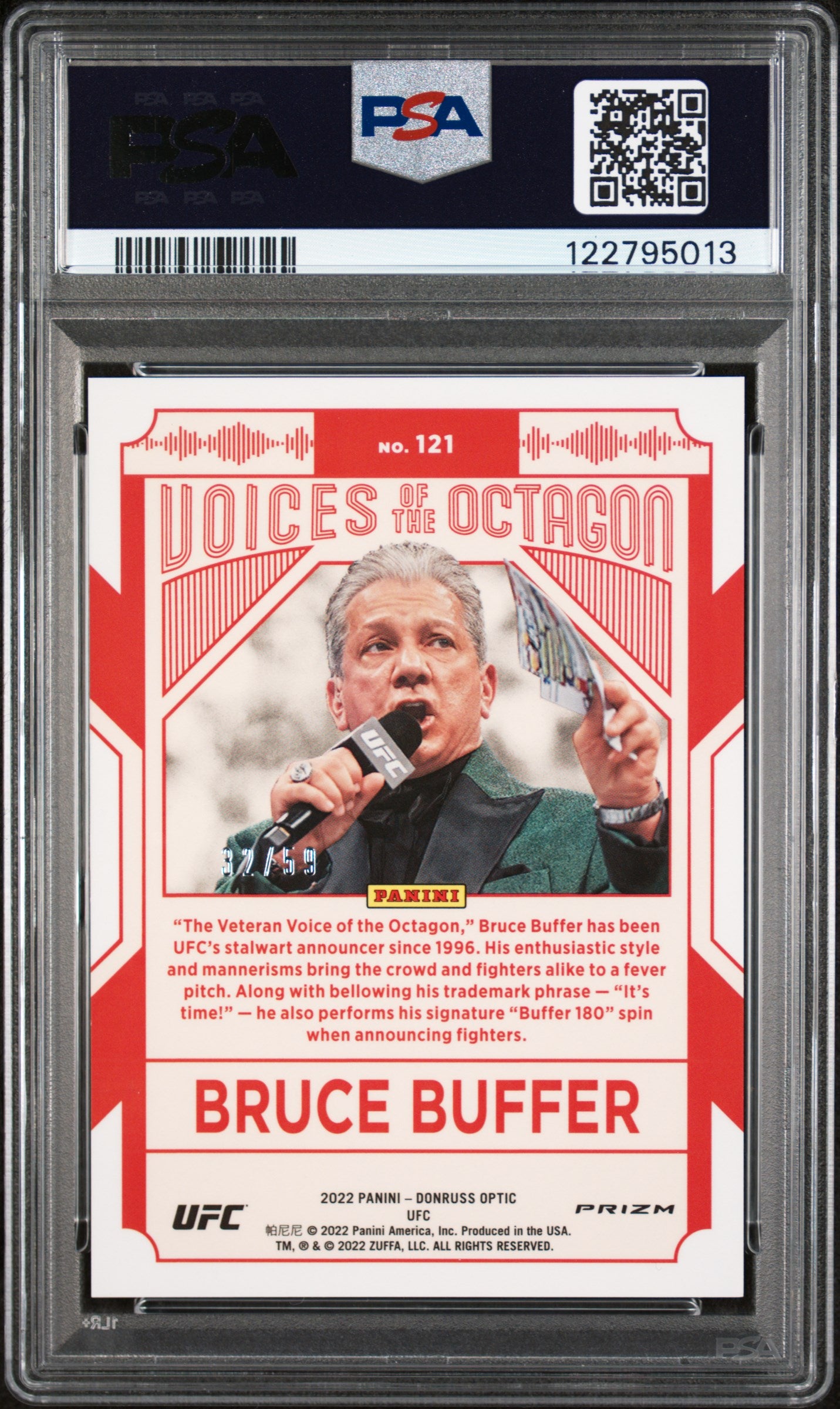 2022 Donruss Optic #121 Bruce Buffer Voices of the Octagon /79 PSA 9