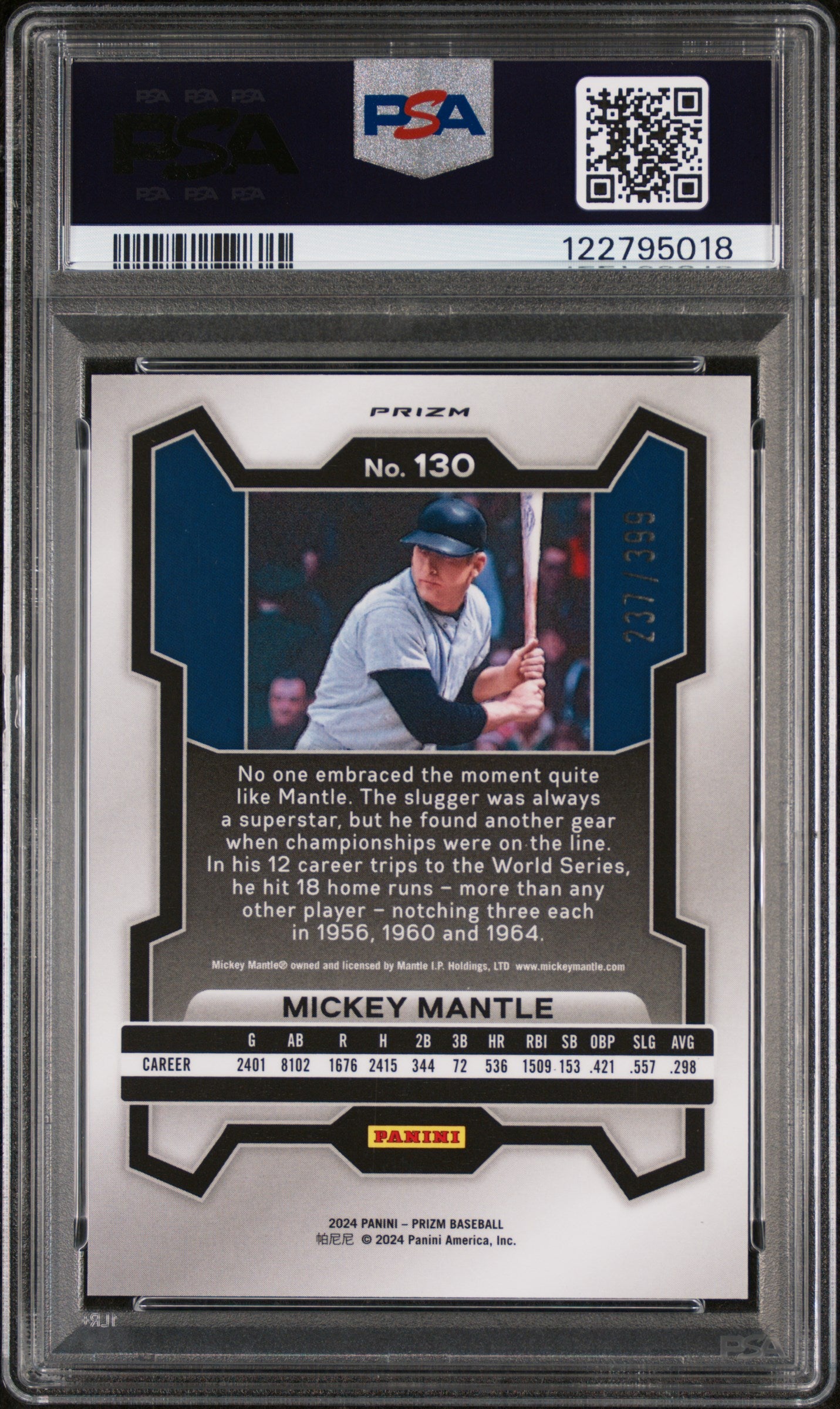 2024 Panini Prizm Red Pulsar Mickey Mantle #130 /399 PSA 10