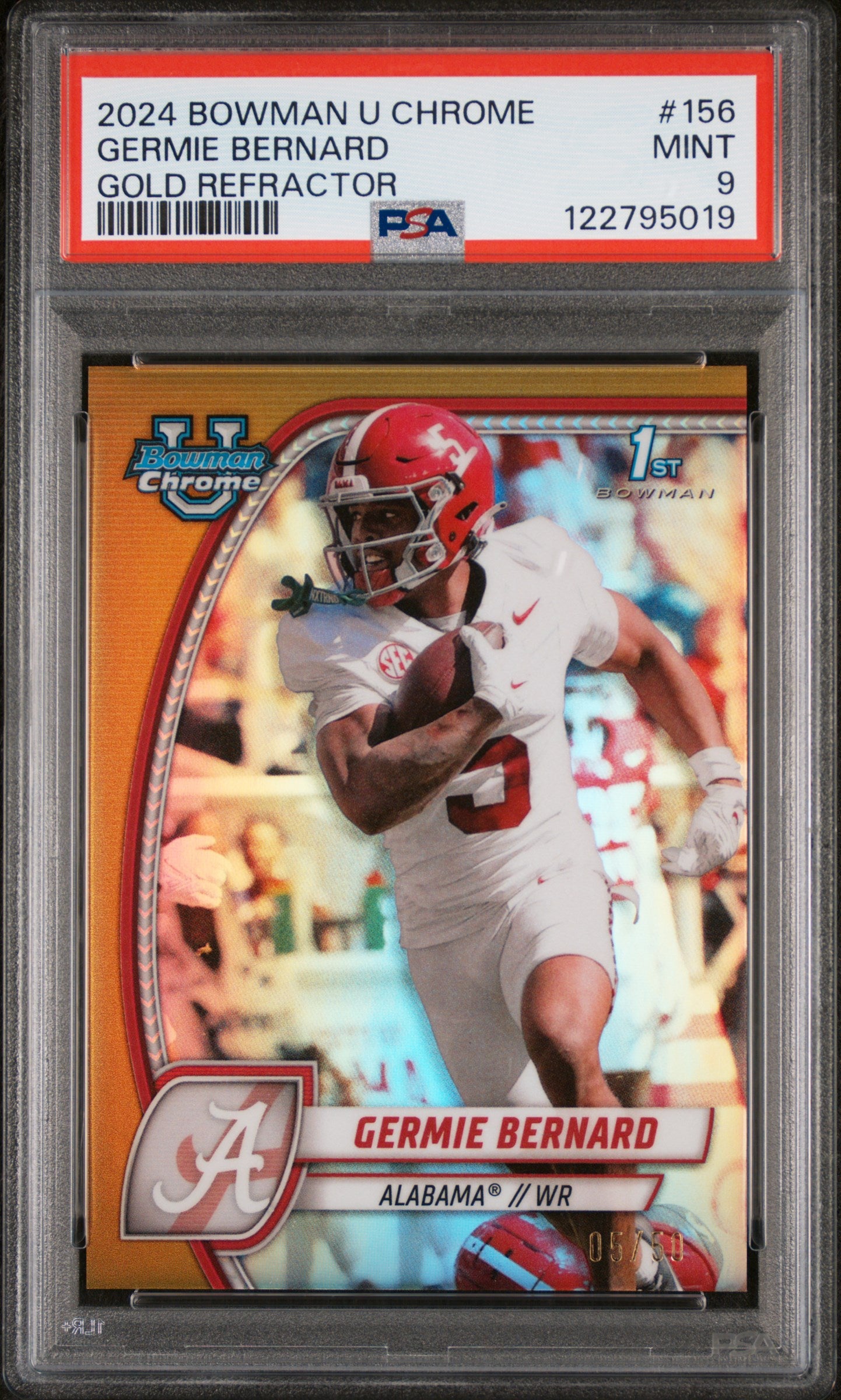 2024 Topps Bowman U Chrome Gold Refractor Germie Bernard #156 /50 PSA 9