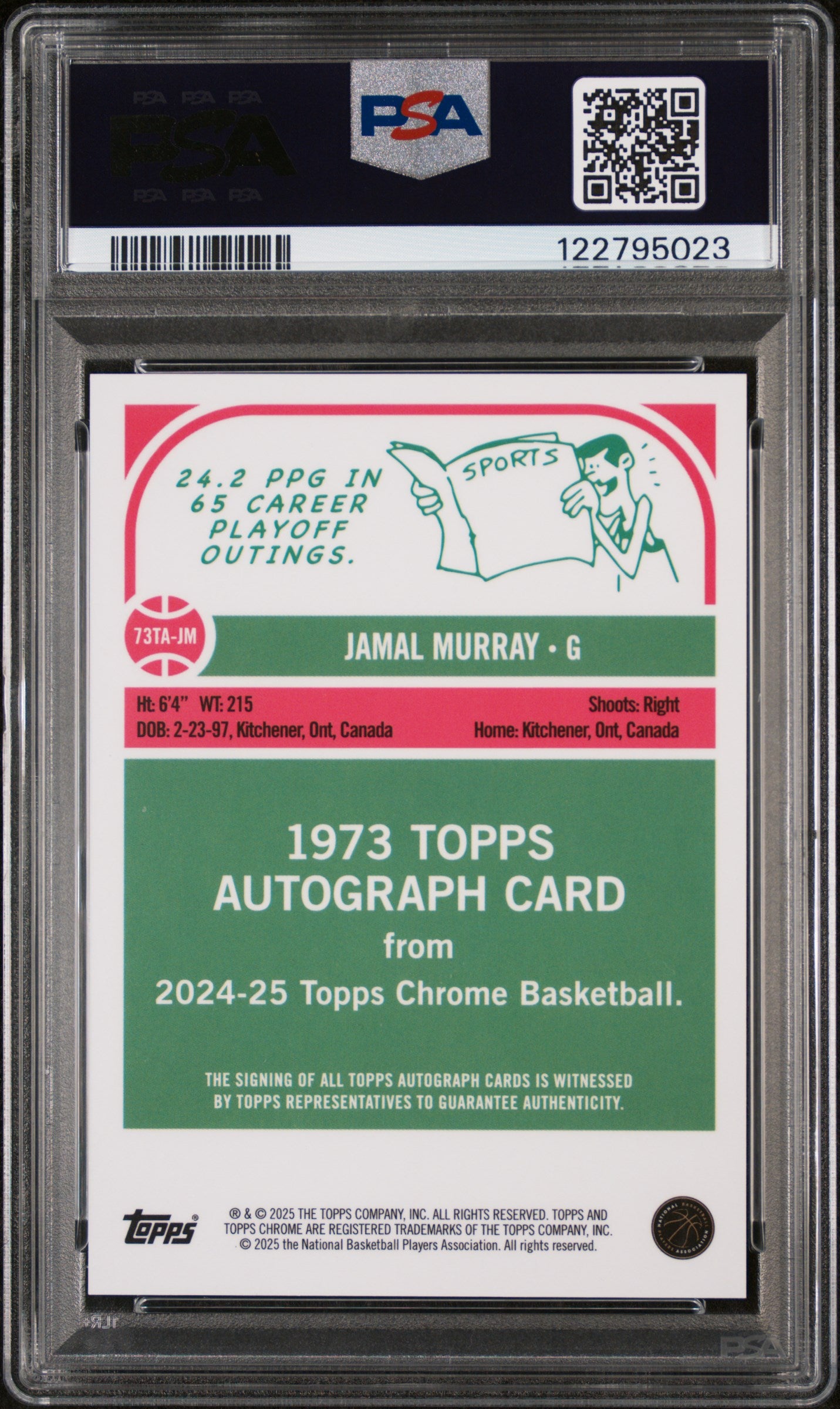 2024 Topps Chrome 1973 Topps Gold Refractor Jamal Murray #73TAJM Auto /50 PSA 10