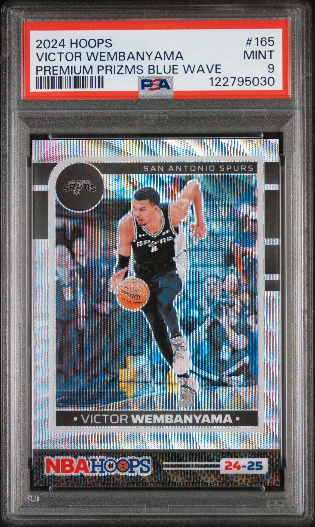 2024 Panini Hoops Premium Prizms Blue Wave Victor Wembanyama #165 PSA 9