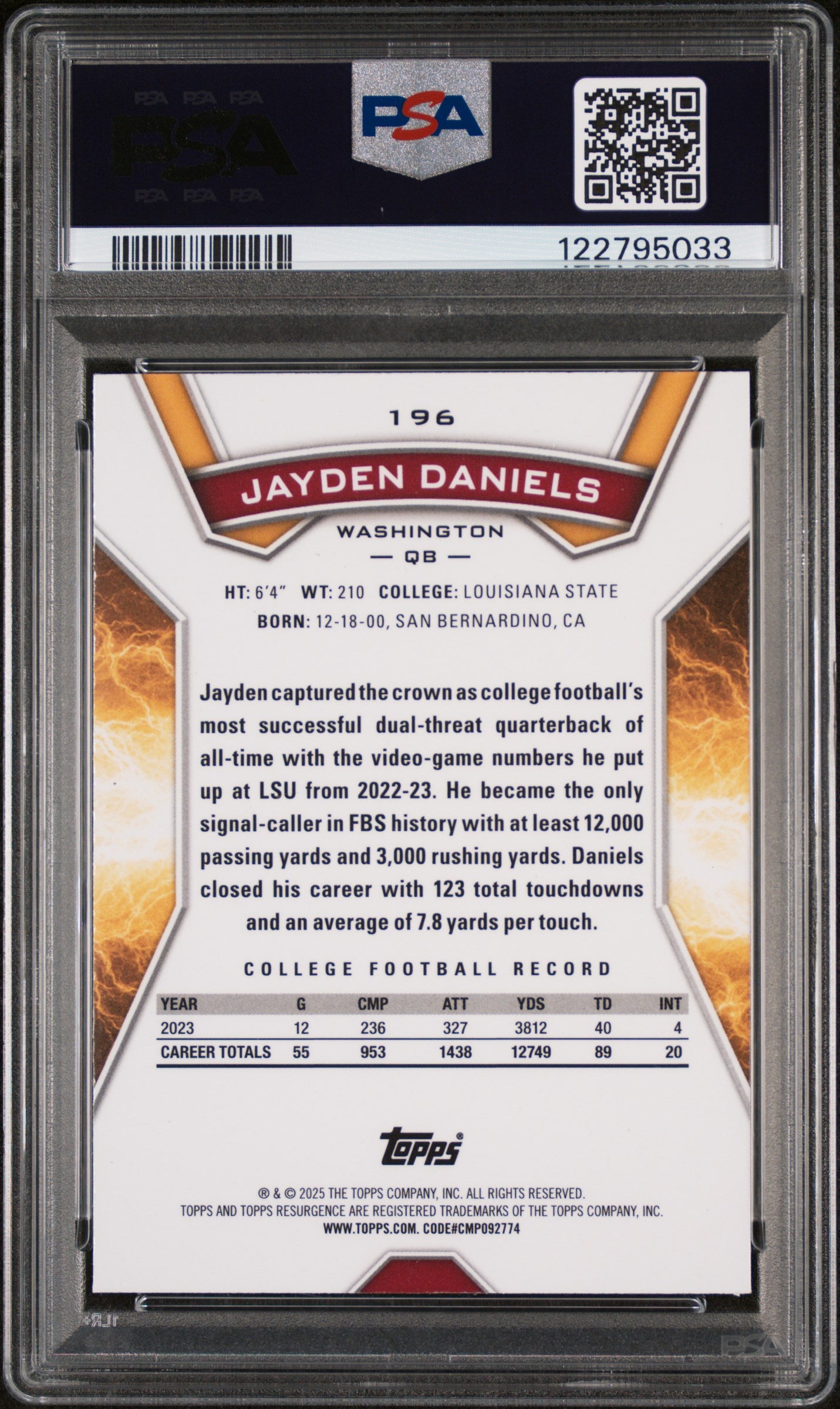 2024 Topps Resurgence Prism Refractor Jayden Daniels #196 RC PSA 9