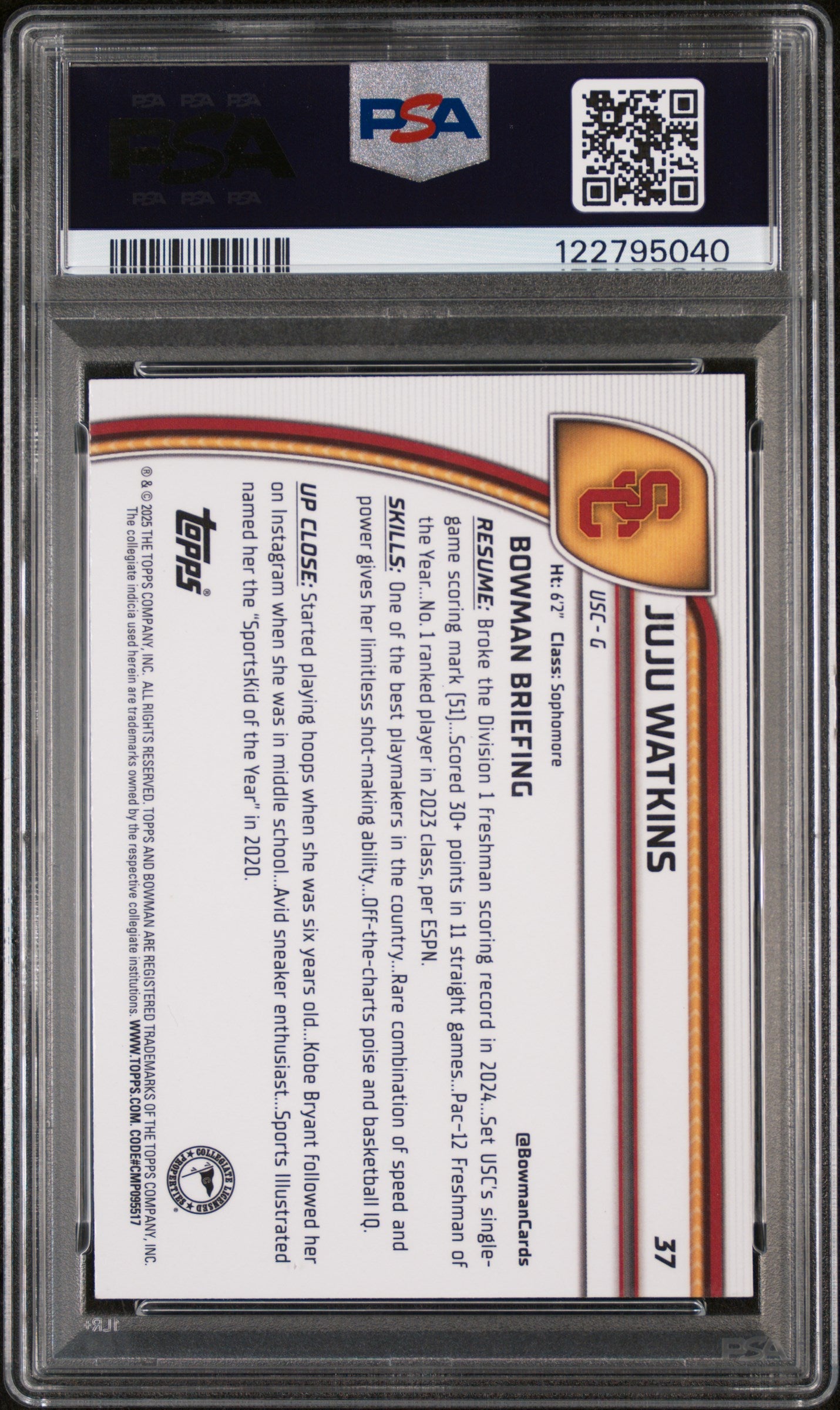 2024 Bowman Chrome U Purple Lava Juju Watkins #37 PSA 9