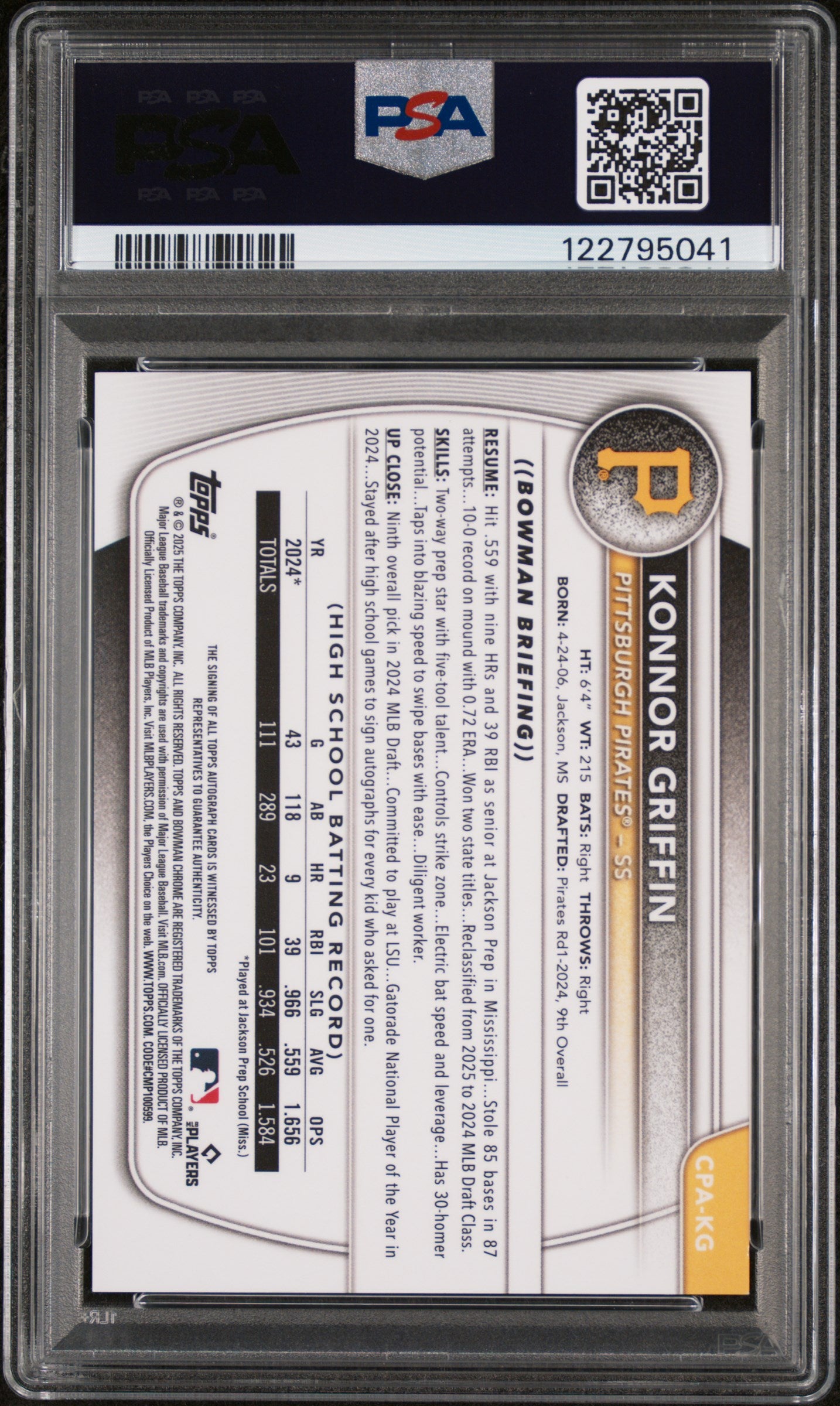 2025 Bowman Bowman Konnor Griffin #CPA-KG PSA 10