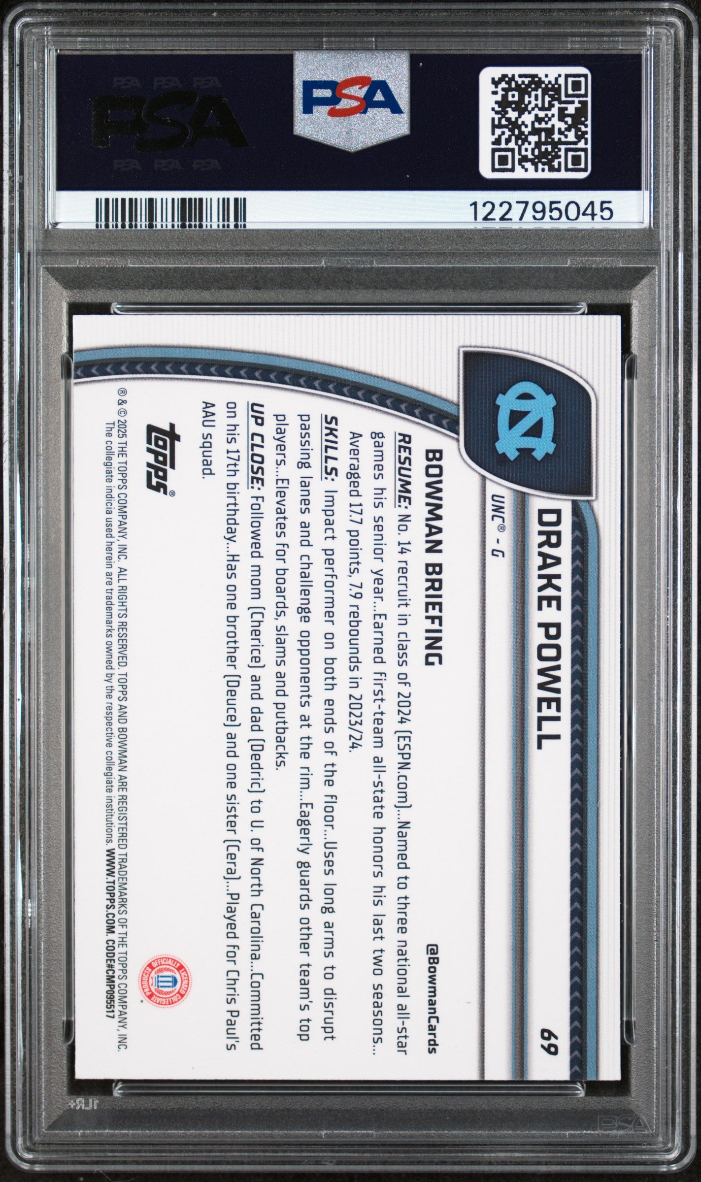 2024 Bowman Chrome U Purple Lava Drake Powell #69 PSA 10