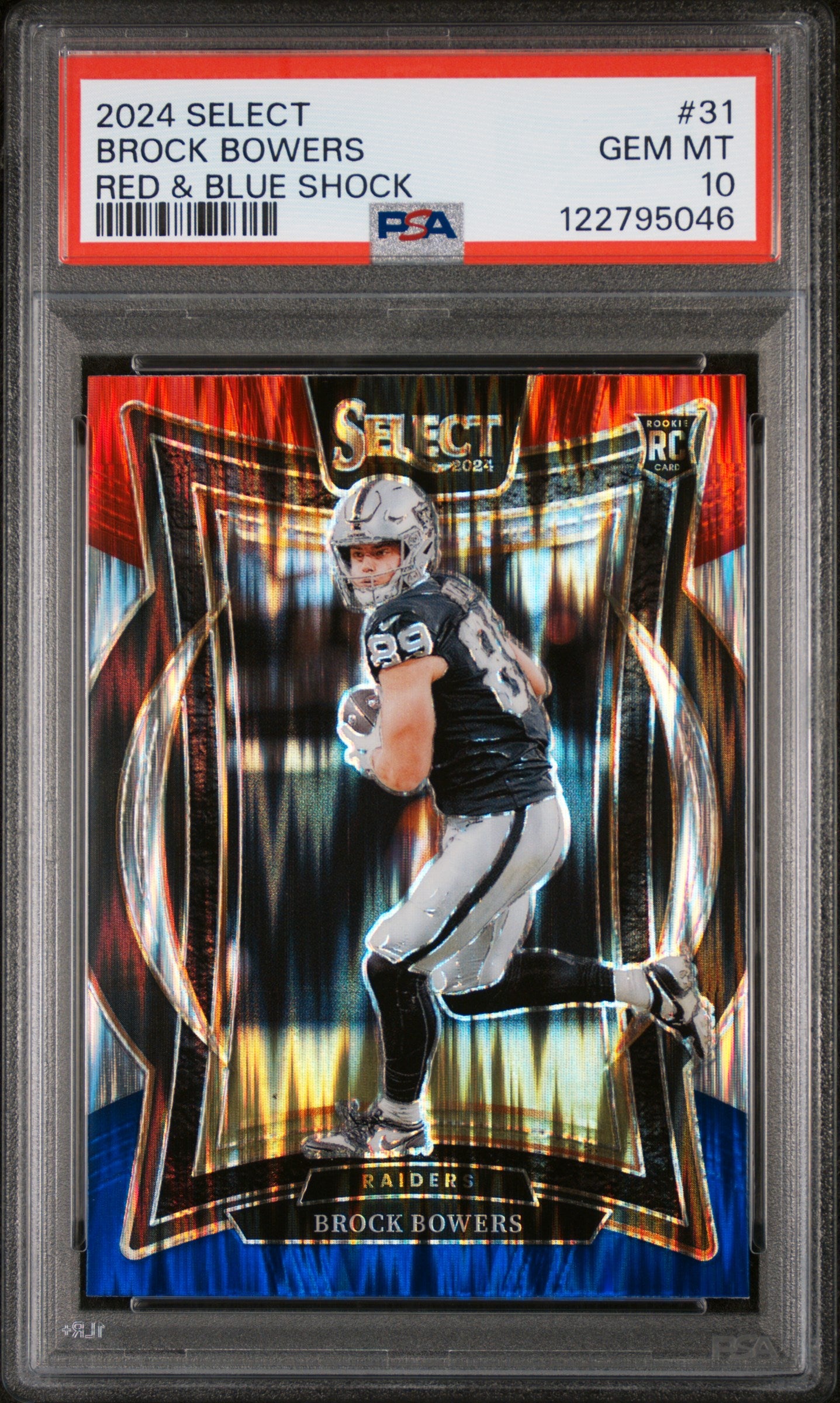 2024 Panini Select Red & Blue Shock Brock Bowers #31 RC Prizm PSA 10