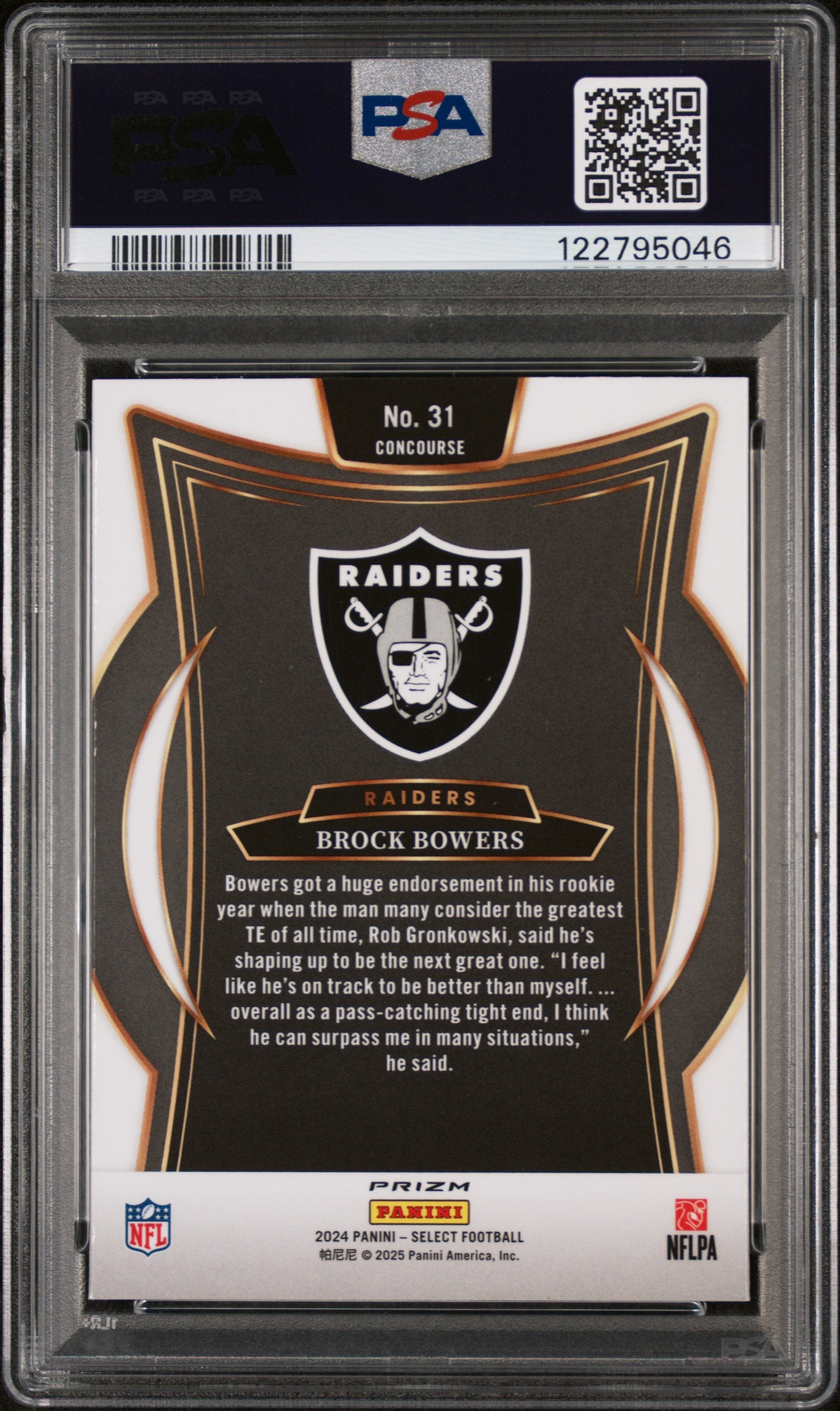 2024 Panini Select Red & Blue Shock Brock Bowers #31 RC Prizm PSA 10