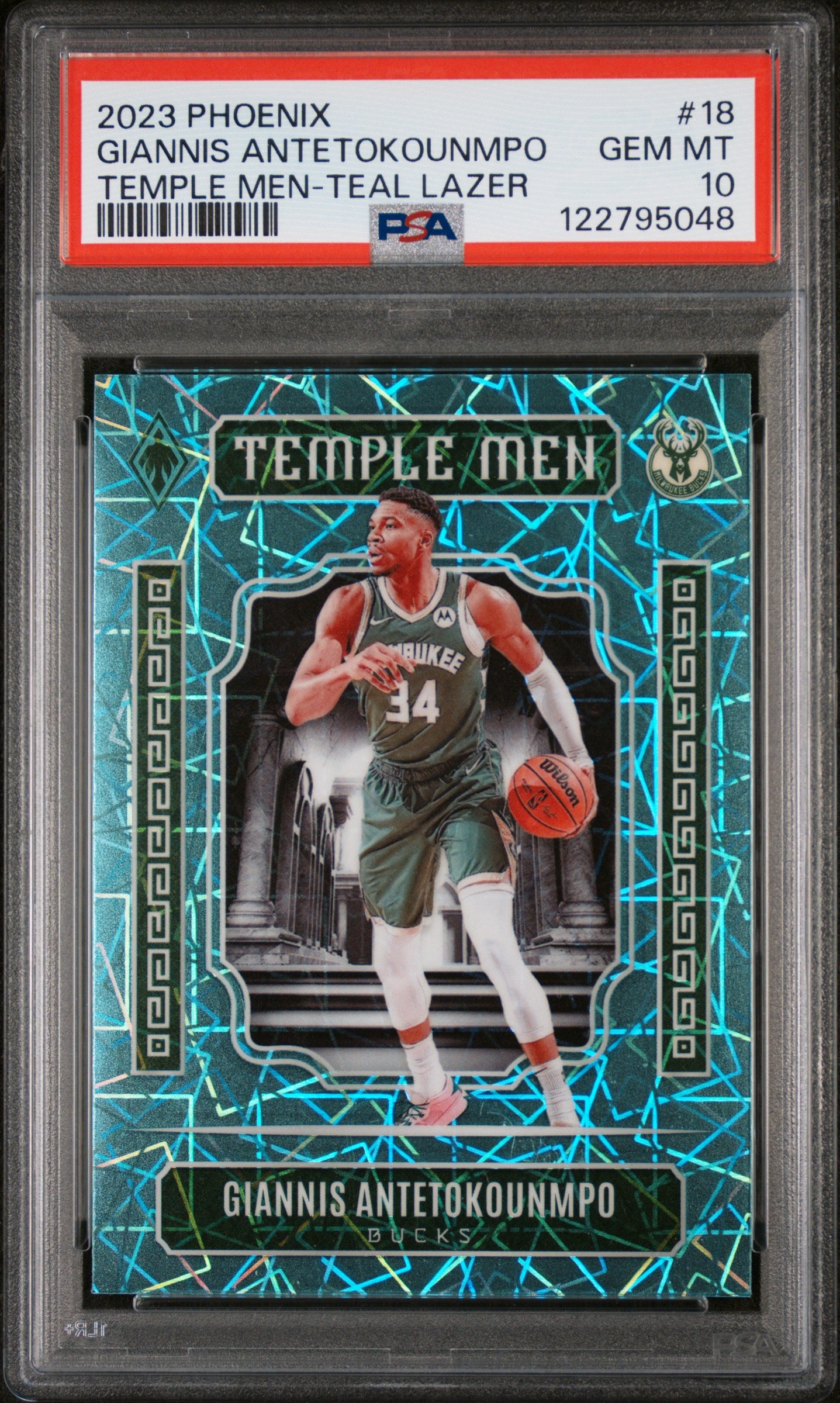 2023 Panini Phoenix Temple Men Teal Lazer Giannis Antetokounmpo #18 PSA 10