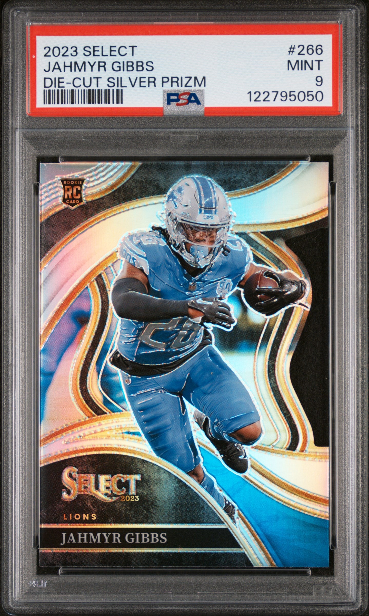 2023 Panini Select Die-Cut Silver Prizm Jahmyr Gibbs #266 RC Club Level PSA 9