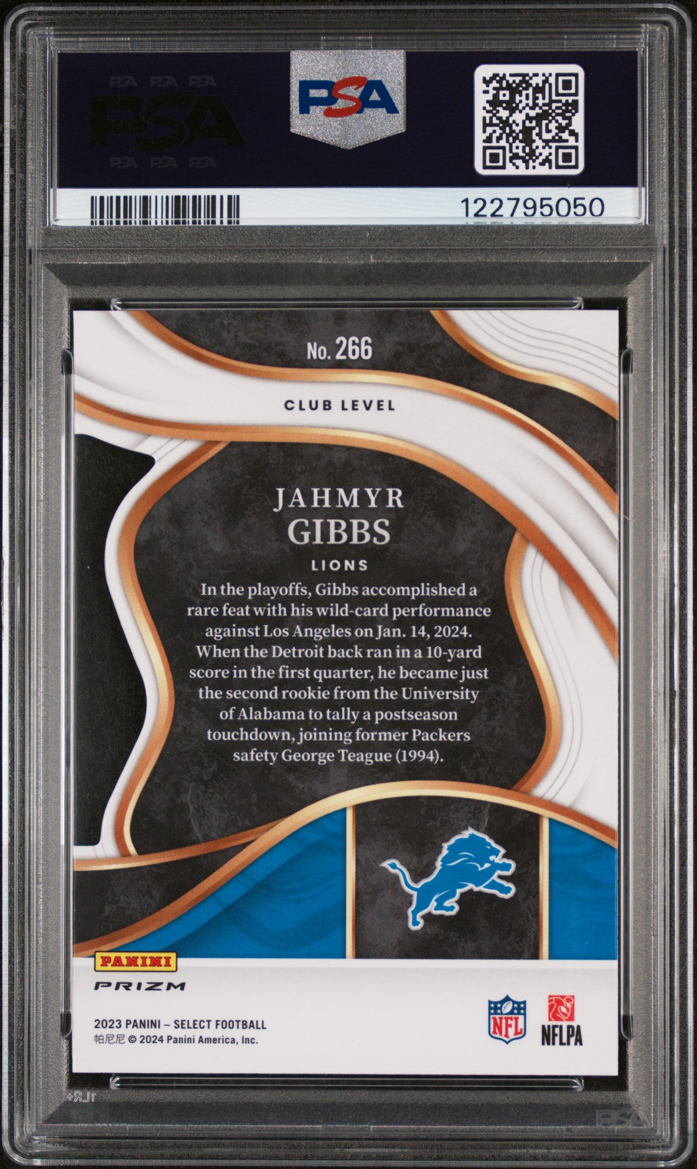 2023 Panini Select Die-Cut Silver Prizm Jahmyr Gibbs #266 RC Club Level PSA 9