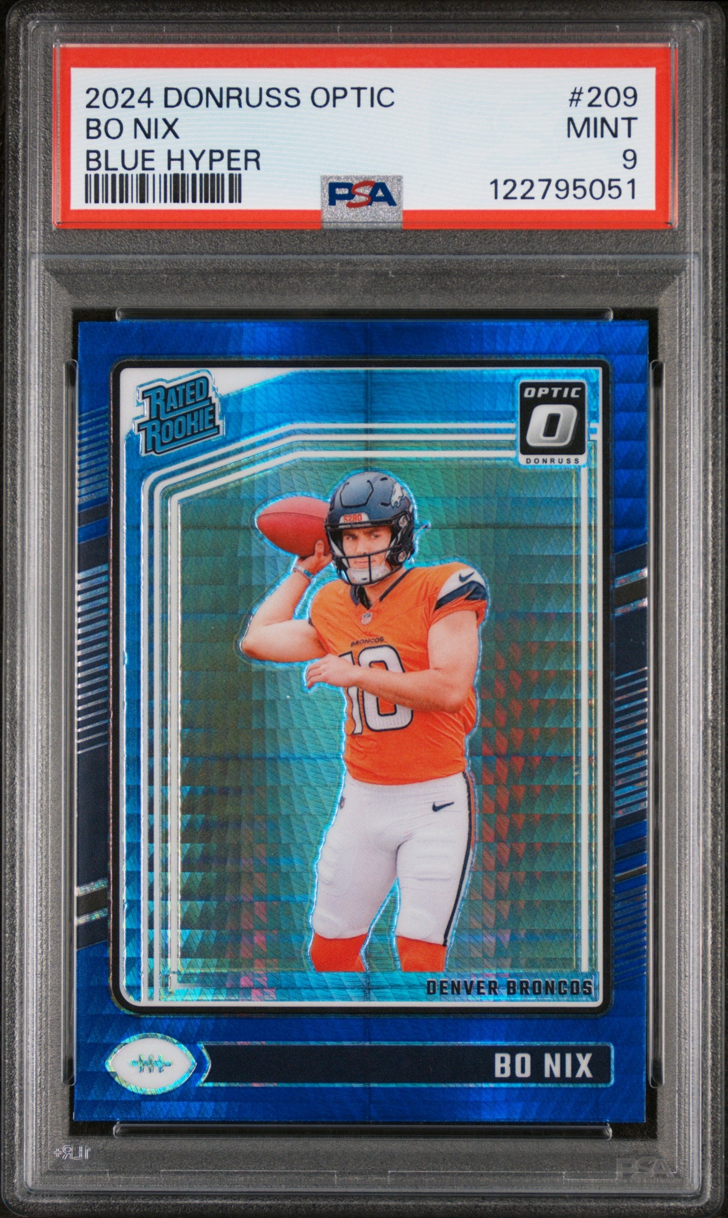 2024 Panini Donruss Optic Blue Hyper Bo Nix #209 RC PSA 9