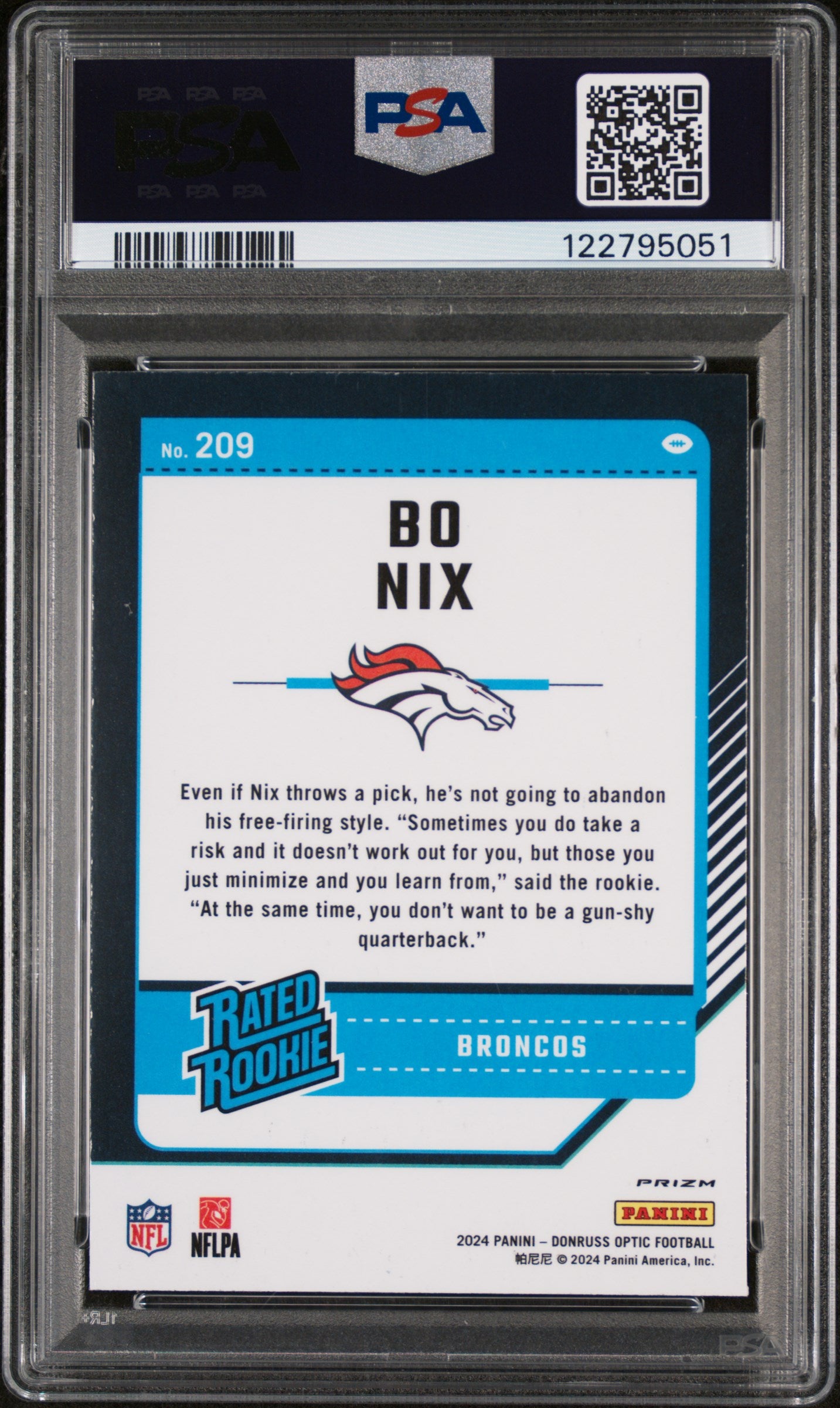 2024 Panini Donruss Optic Blue Hyper Bo Nix #209 RC PSA 9