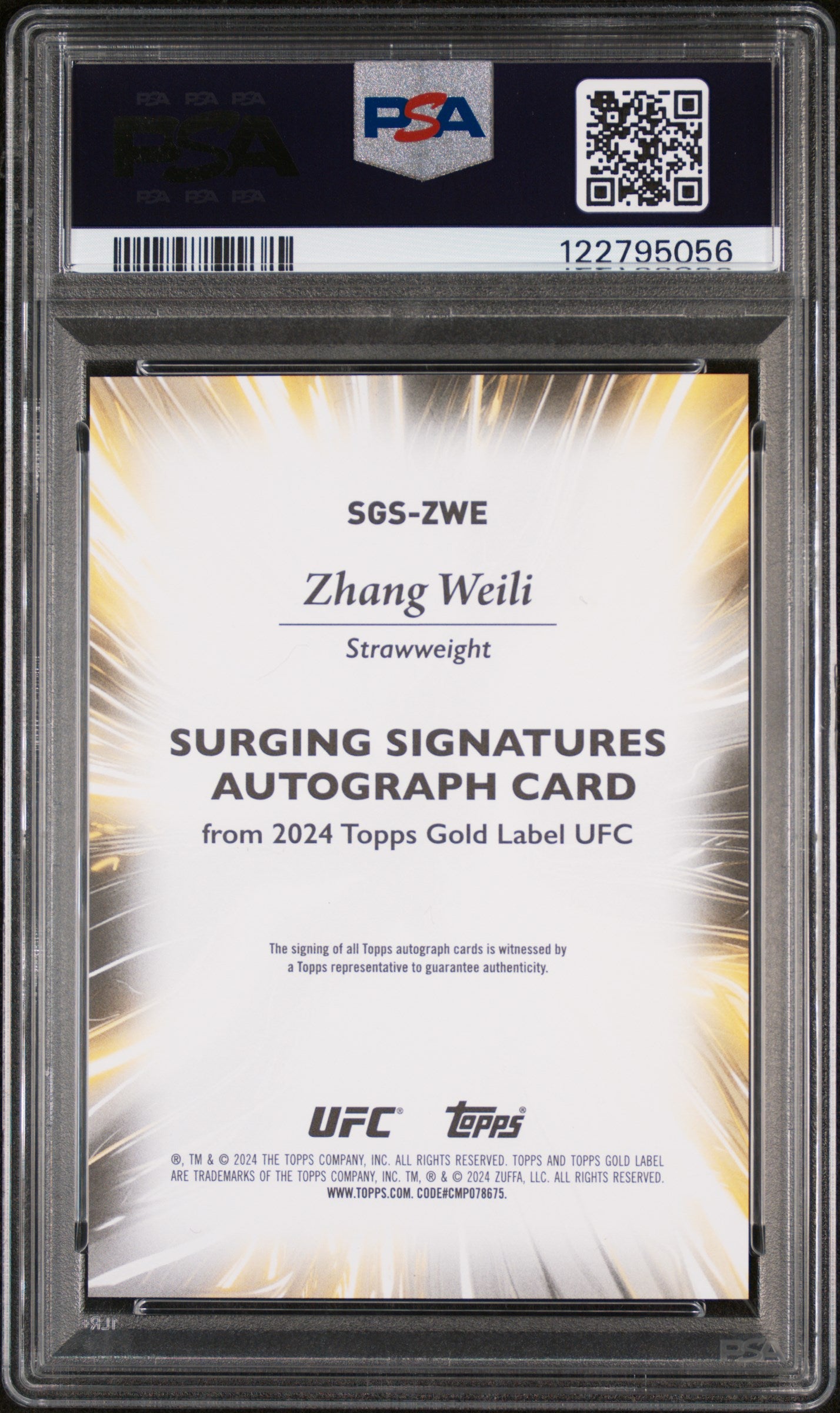 2024 Topps Gold Label UFC Surging Signatures Zhang Weili #ZWE Auto /299 PSA 10