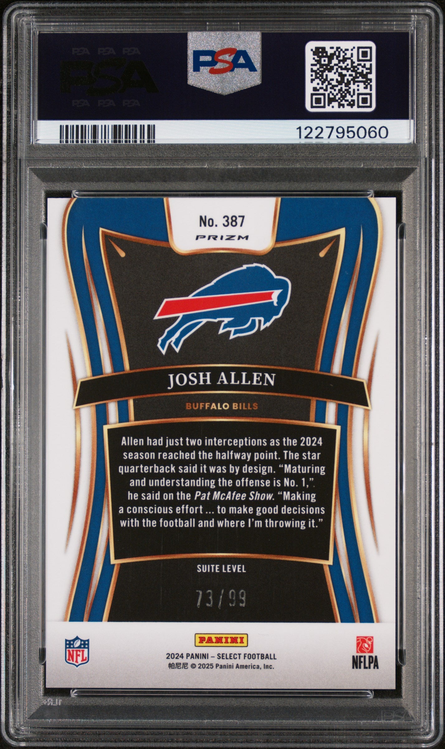 2024 Panini Select Blue Prizm Josh Allen #387 Suite Level /99 PSA 9