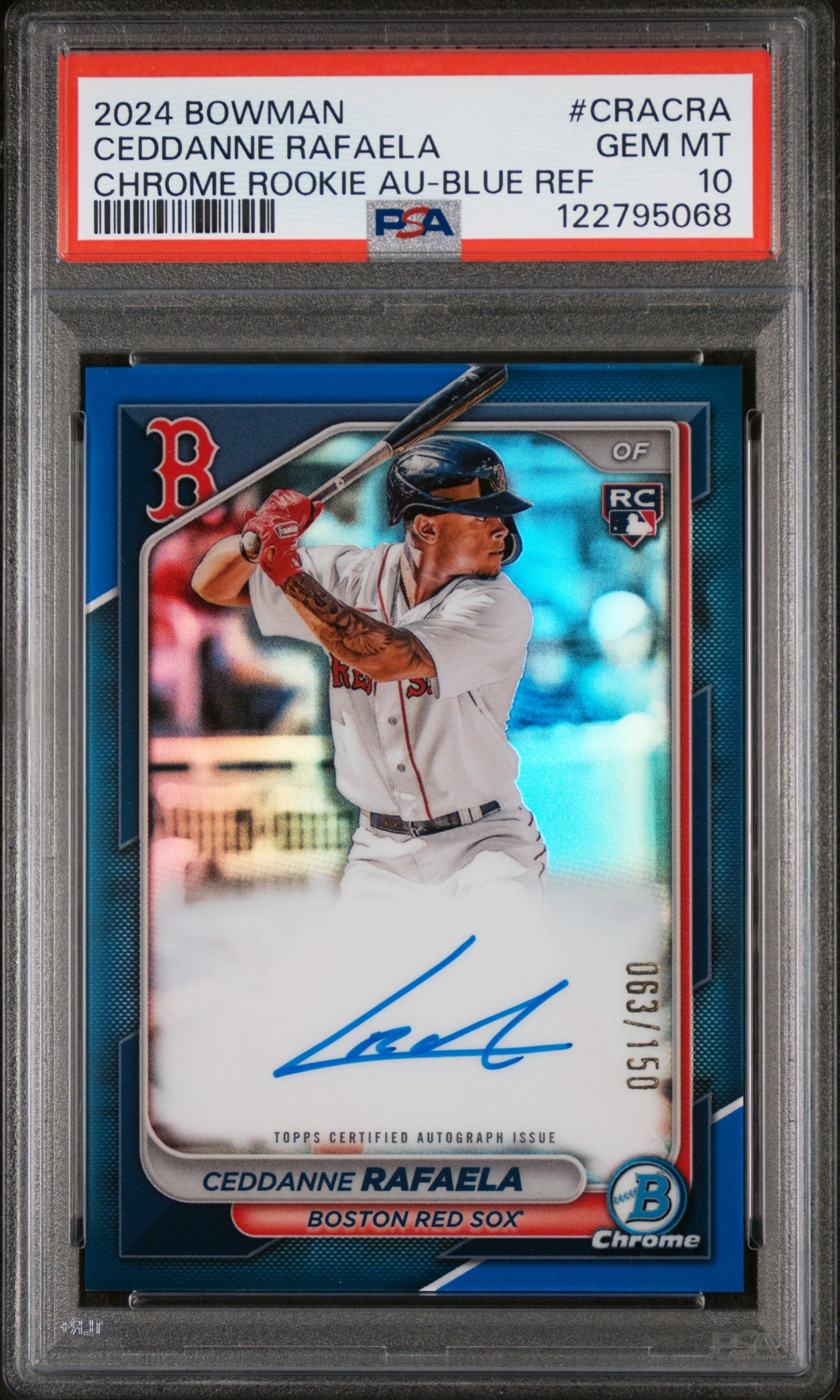 2024 Bowman Chrome Blue Refractor Ceddanne Rafaela #CRA-CRA RC Auto /150 PSA 10