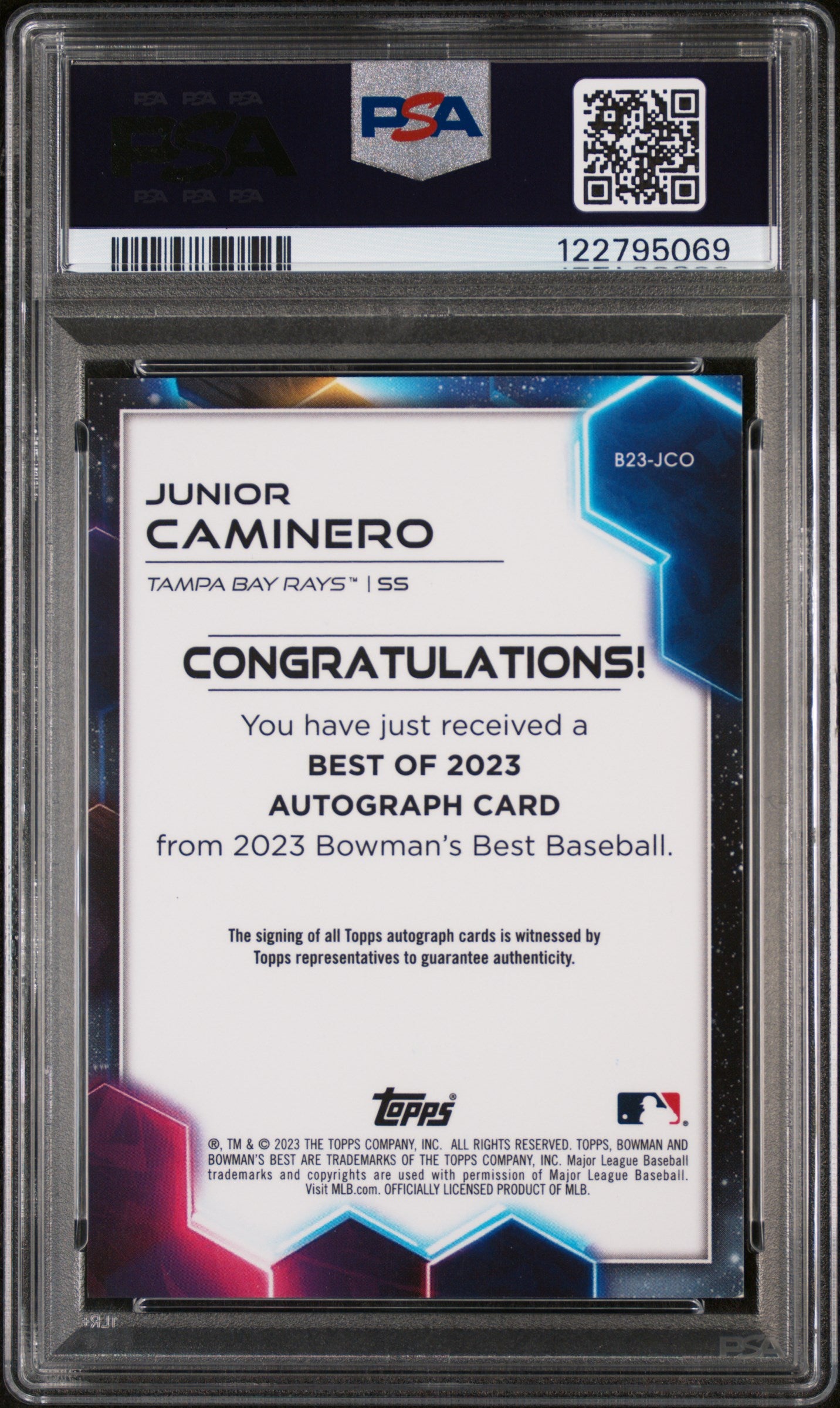 2023 Bowman's Best #B23JCO Junior Caminero Best of 2023 Autograph Auto PSA 9